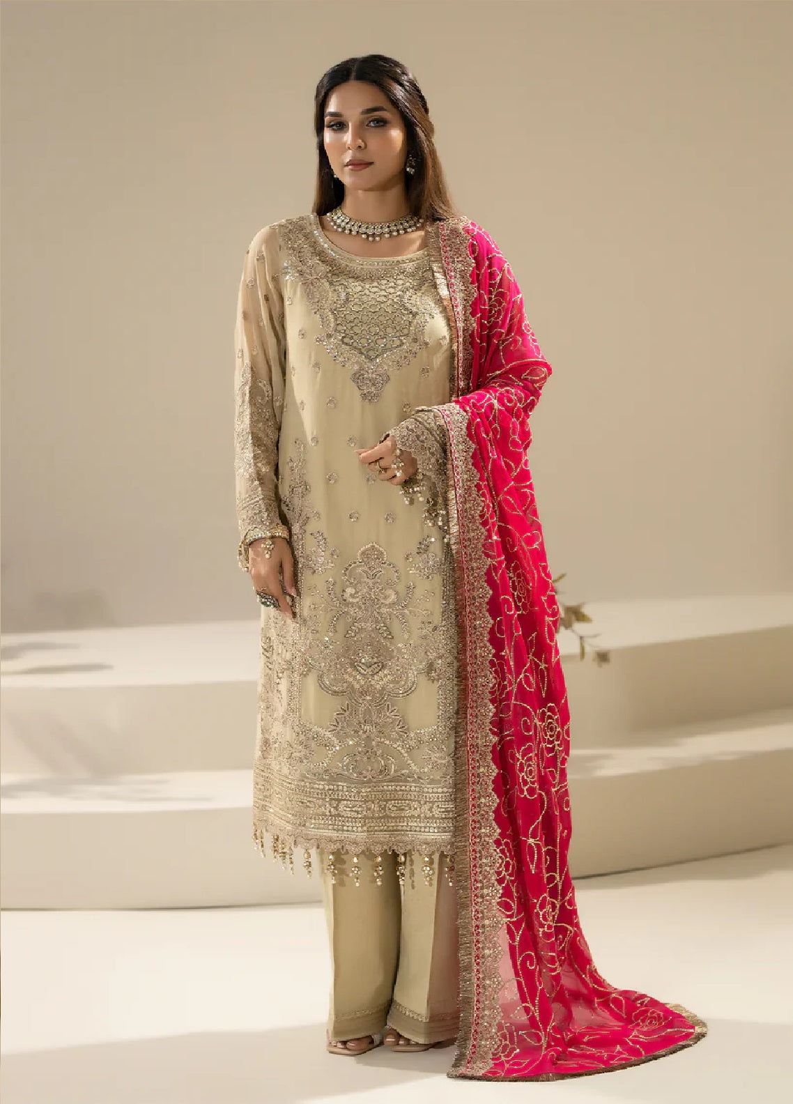 Nisha By Imrozia Embroidered Chiffon 3 Piece Unstitched Suit IM25NELC M-88 RINZA Nisha By Imrozia Embroidered Chiffon 3 Piece Unstitched Suit IM25NELC M-88 RINZA