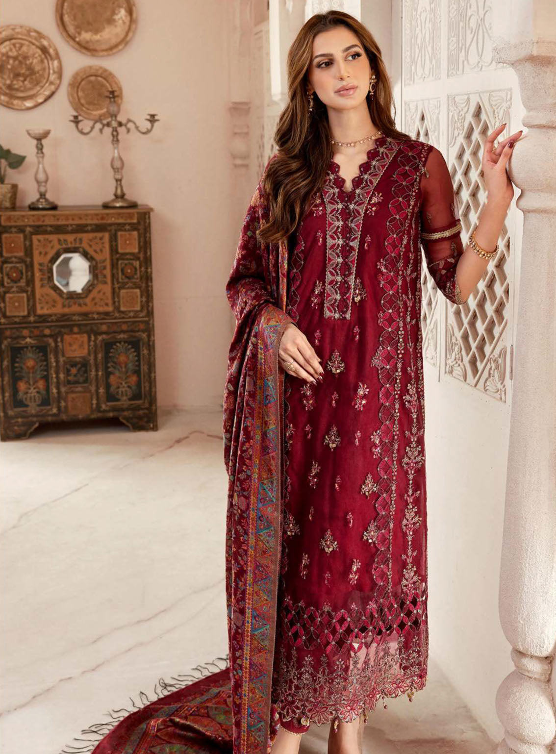 Noor Kaani By Saadia Asad Handmade Embroidered Net 3 Piece Unstitched Suit SA23K D7 Noor Kaani By Saadia Asad Handmade Embroidered Net 3 Piece Unstitched Suit SA23K D7
