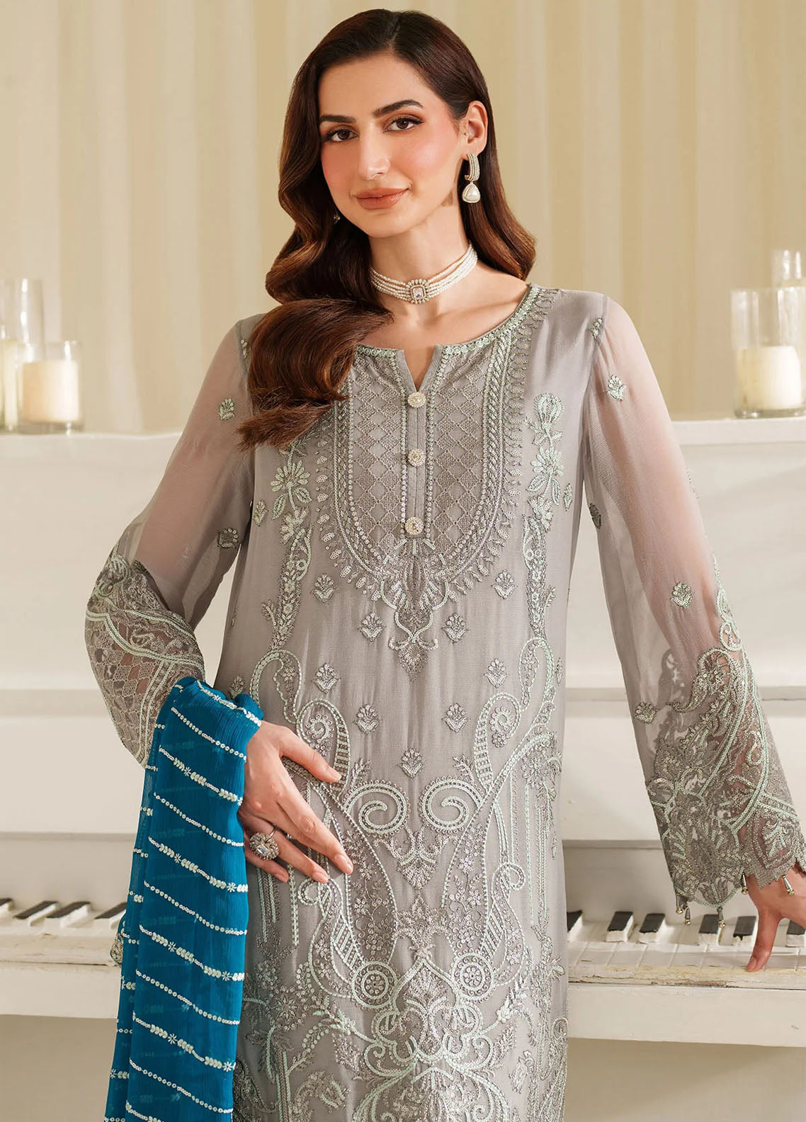 Noore By Imrozia Embroidered Chiffon 3 Piece Unstitched Suit IM25NLF D-M-96 AMERIA Noore By Imrozia Embroidered Chiffon 3 Piece Unstitched Suit IM25NLF D-M-96 AMERIA