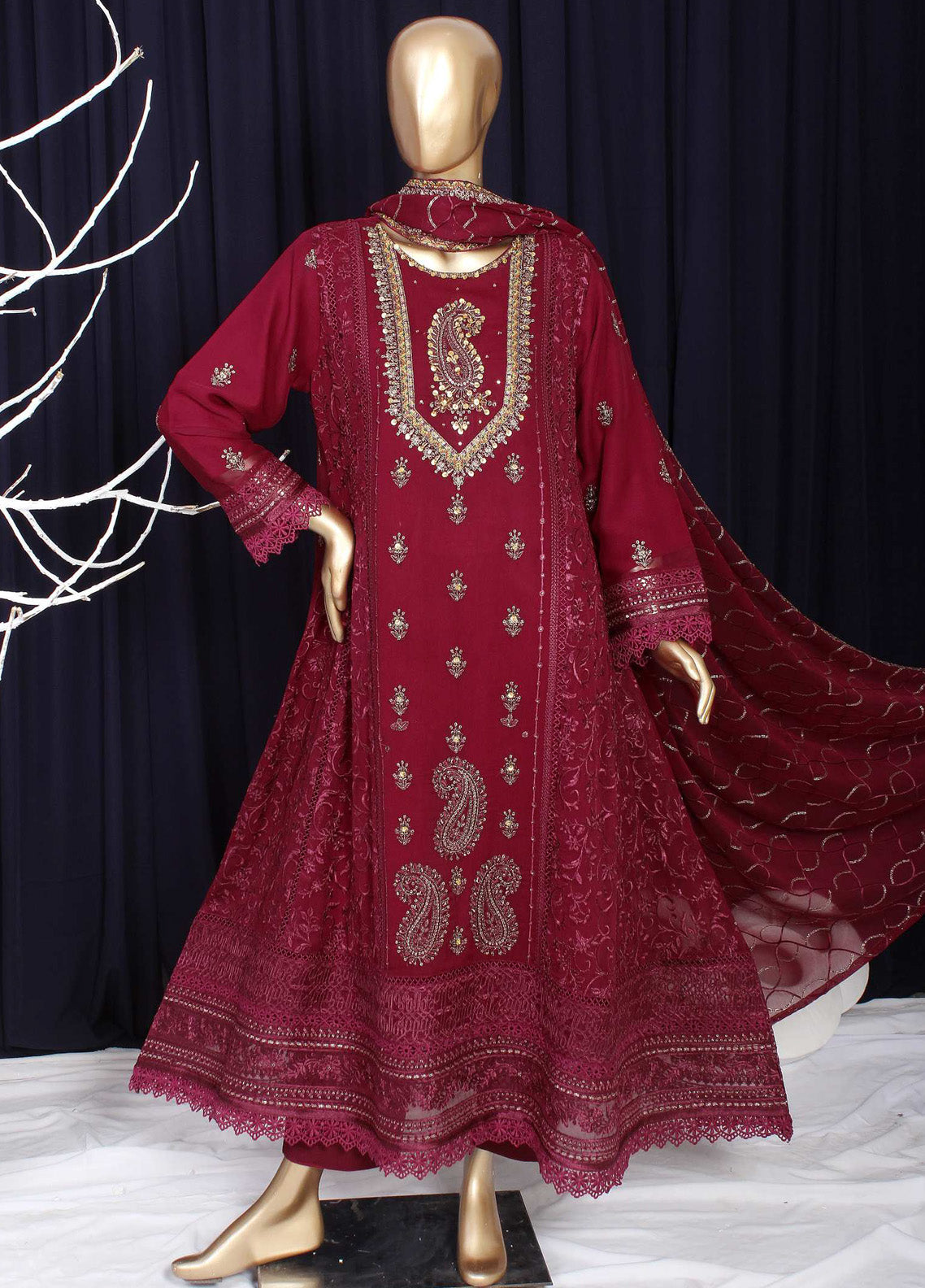 Novah By Romosh Embroidered Chiffon 3 Piece Stitched Suit RNPC25NT D-217 (MR) Novah By Romosh Embroidered Chiffon 3 Piece Stitched Suit RNPC25NT D-217 (MR)
