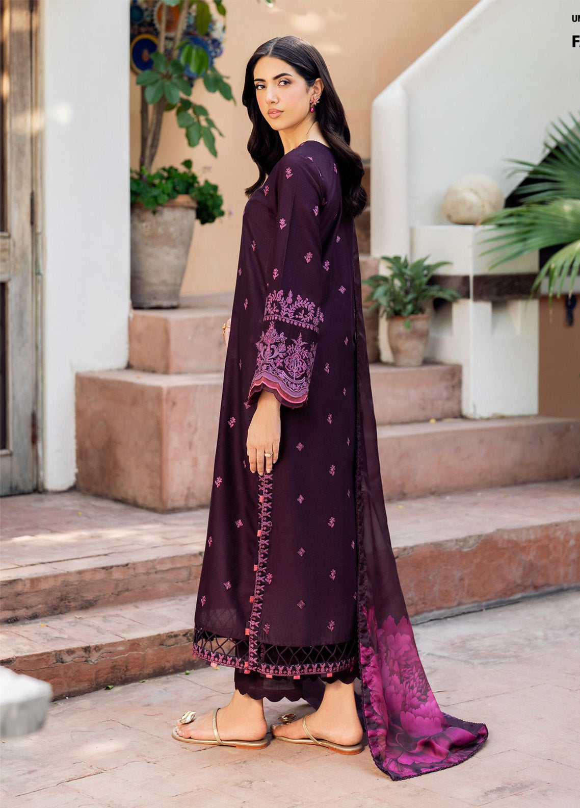 Nura By Zarif Embroidered Textured Lawn 3 Piece Unstitched Suit ZF25NTL D-04 FAHA Nura By Zarif Embroidered Textured Lawn 3 Piece Unstitched Suit ZF25NTL D-04 FAHA