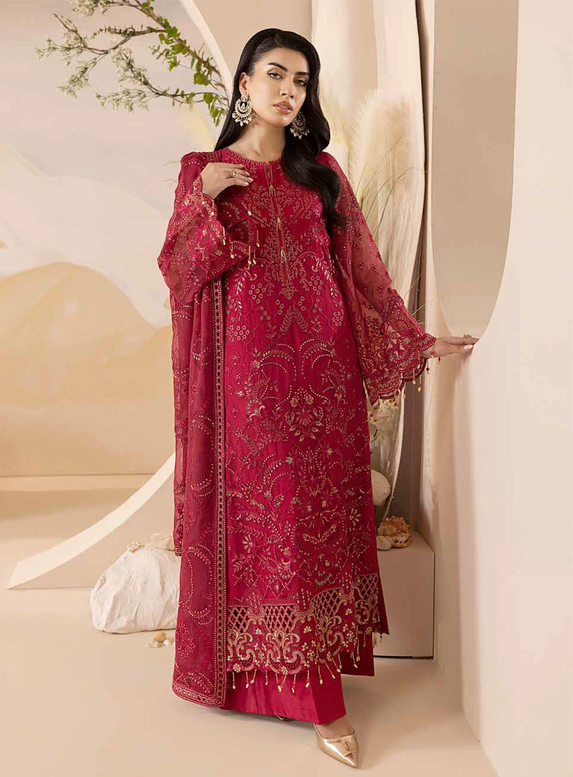 Pareesa By Lavish Premium Embroidered Chiffon 3 Piece Unstitched Suit LP24P D-01 CRIMSON Pareesa By Lavish Premium Embroidered Chiffon 3 Piece Unstitched Suit LP24P D-01 CRIMSON