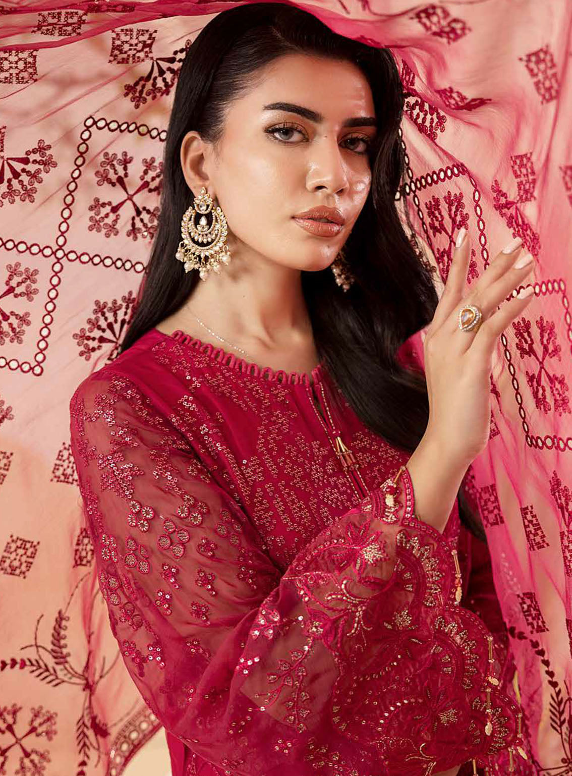Pareesa By Lavish Premium Embroidered Chiffon 3 Piece Unstitched Suit LP24P D-01 CRIMSON Pareesa By Lavish Premium Embroidered Chiffon 3 Piece Unstitched Suit LP24P D-01 CRIMSON