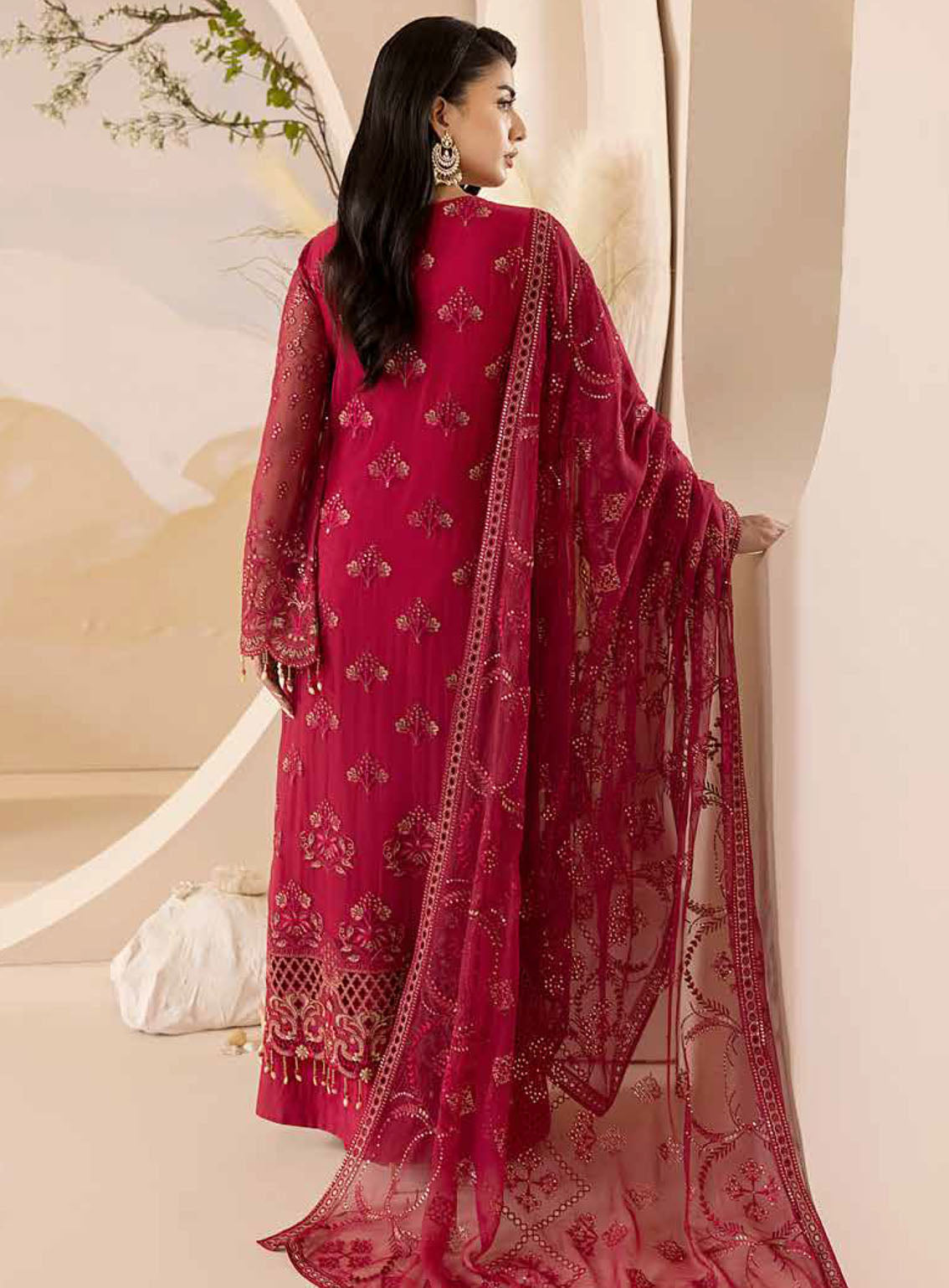 Pareesa By Lavish Premium Embroidered Chiffon 3 Piece Unstitched Suit LP24P D-01 CRIMSON Pareesa By Lavish Premium Embroidered Chiffon 3 Piece Unstitched Suit LP24P D-01 CRIMSON