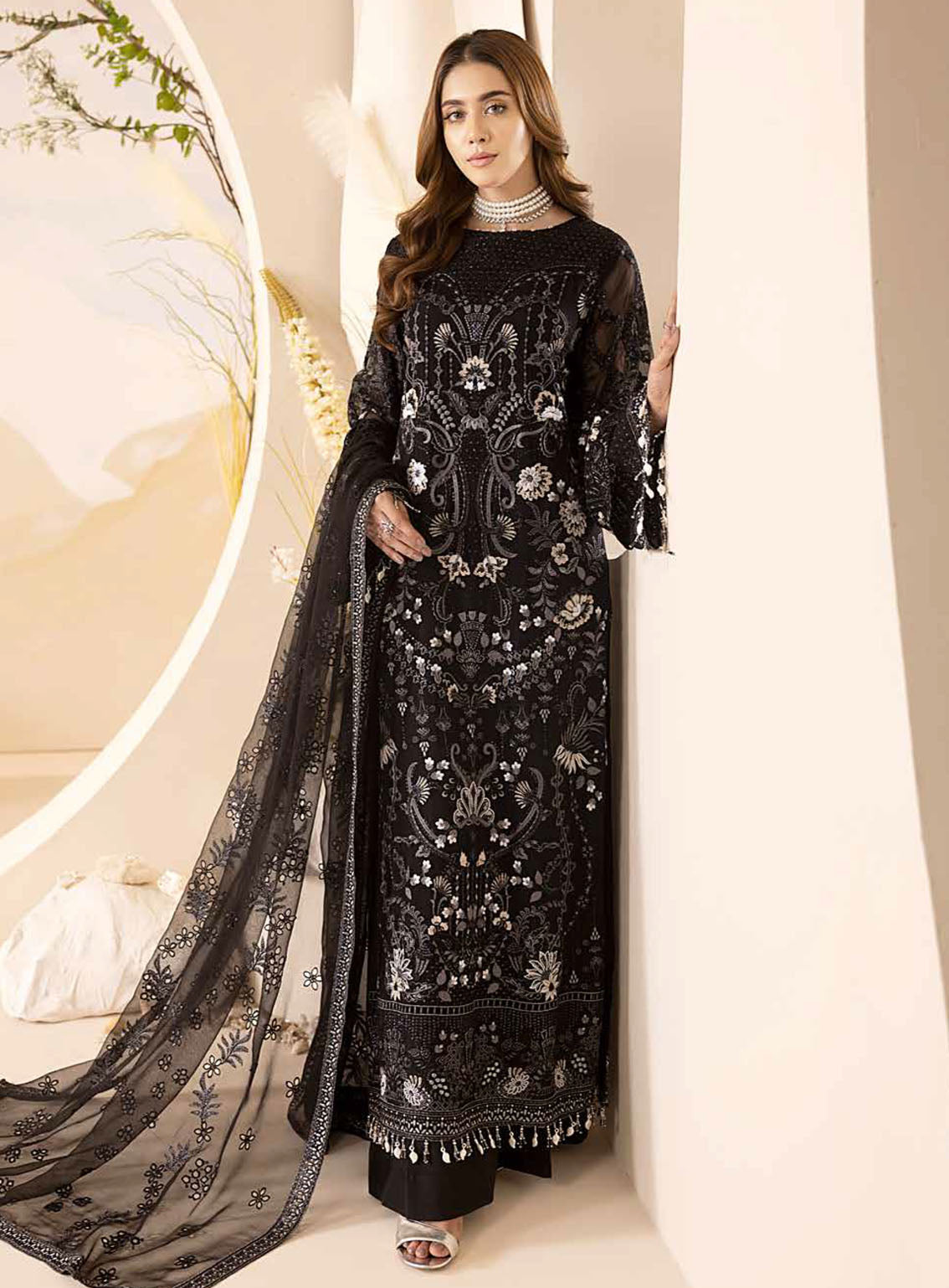 Pareesa By Lavish Premium Embroidered Chiffon 3 Piece Unstitched Suit LP24P D-03 RAVEN Pareesa By Lavish Premium Embroidered Chiffon 3 Piece Unstitched Suit LP24P D-03 RAVEN