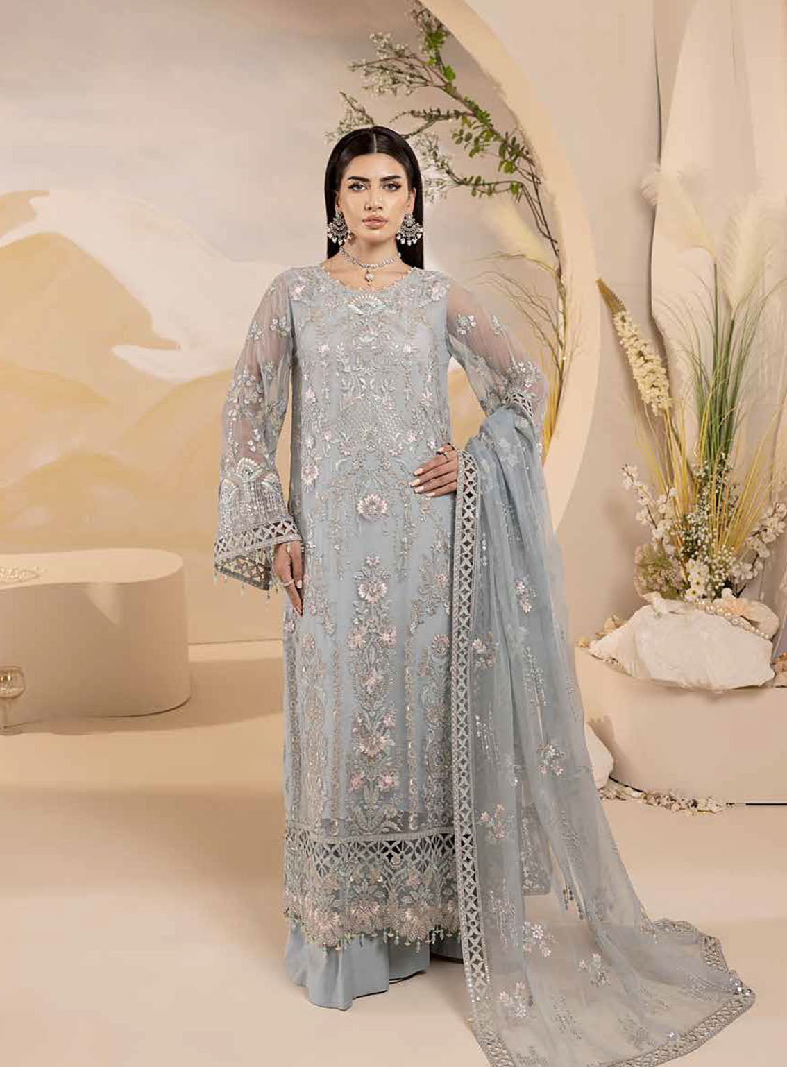 Pareesa By Lavish Premium Embroidered Chiffon 3 Piece Unstitched Suit LP24P D-04 PEARL RIVER Pareesa By Lavish Premium Embroidered Chiffon 3 Piece Unstitched Suit LP24P D-04 PEARL RIVER