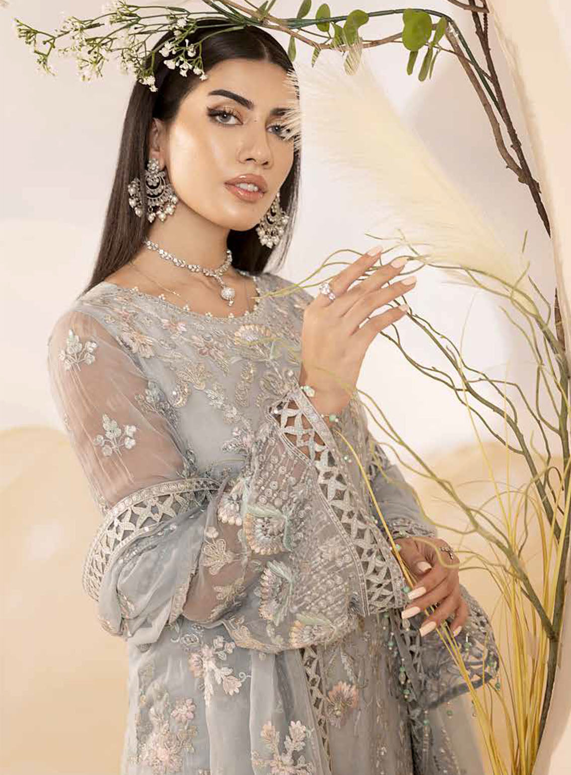 Pareesa By Lavish Premium Embroidered Chiffon 3 Piece Unstitched Suit LP24P D-04 PEARL RIVER Pareesa By Lavish Premium Embroidered Chiffon 3 Piece Unstitched Suit LP24P D-04 PEARL RIVER