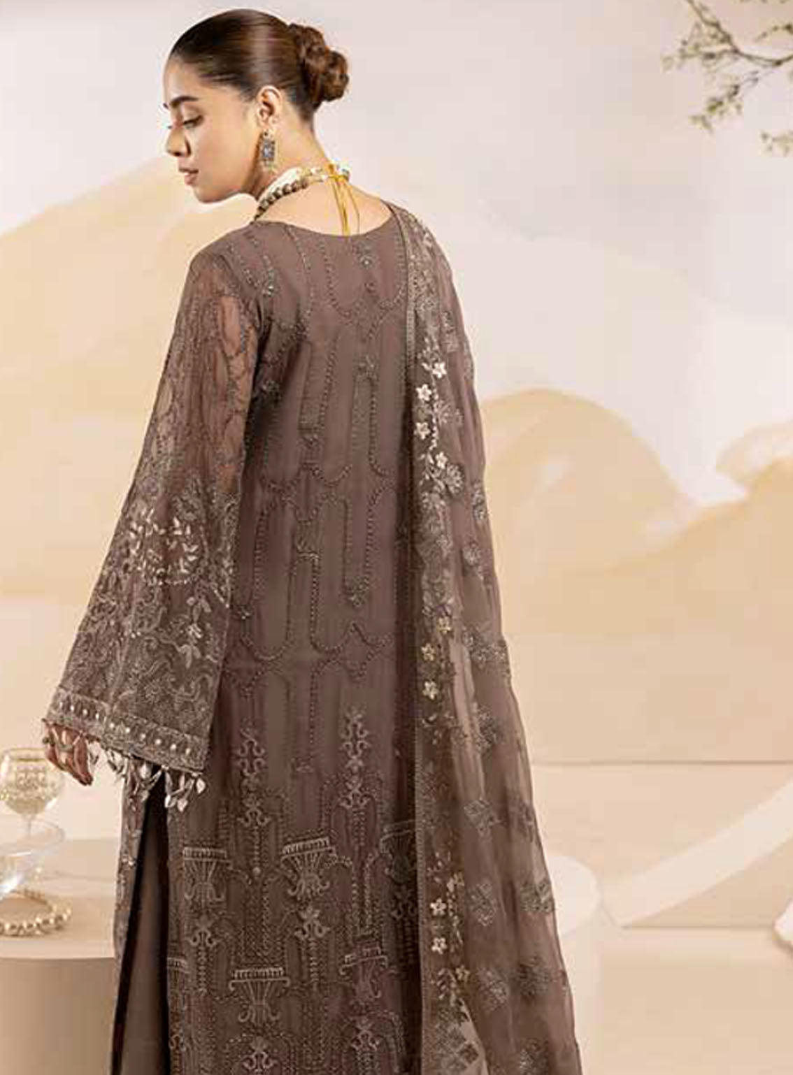 Pareesa By Lavish Premium Embroidered Chiffon 3 Piece Unstitched Suit LP24P D-05 UMBER Pareesa By Lavish Premium Embroidered Chiffon 3 Piece Unstitched Suit LP24P D-05 UMBER
