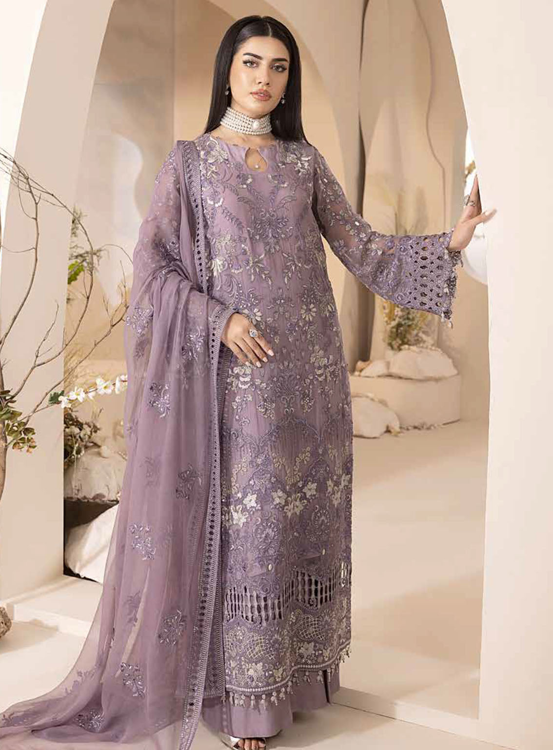 Pareesa By Lavish Premium Embroidered Chiffon 3 Piece Unstitched Suit LP24P D-07 MAUVE Pareesa By Lavish Premium Embroidered Chiffon 3 Piece Unstitched Suit LP24P D-07 MAUVE