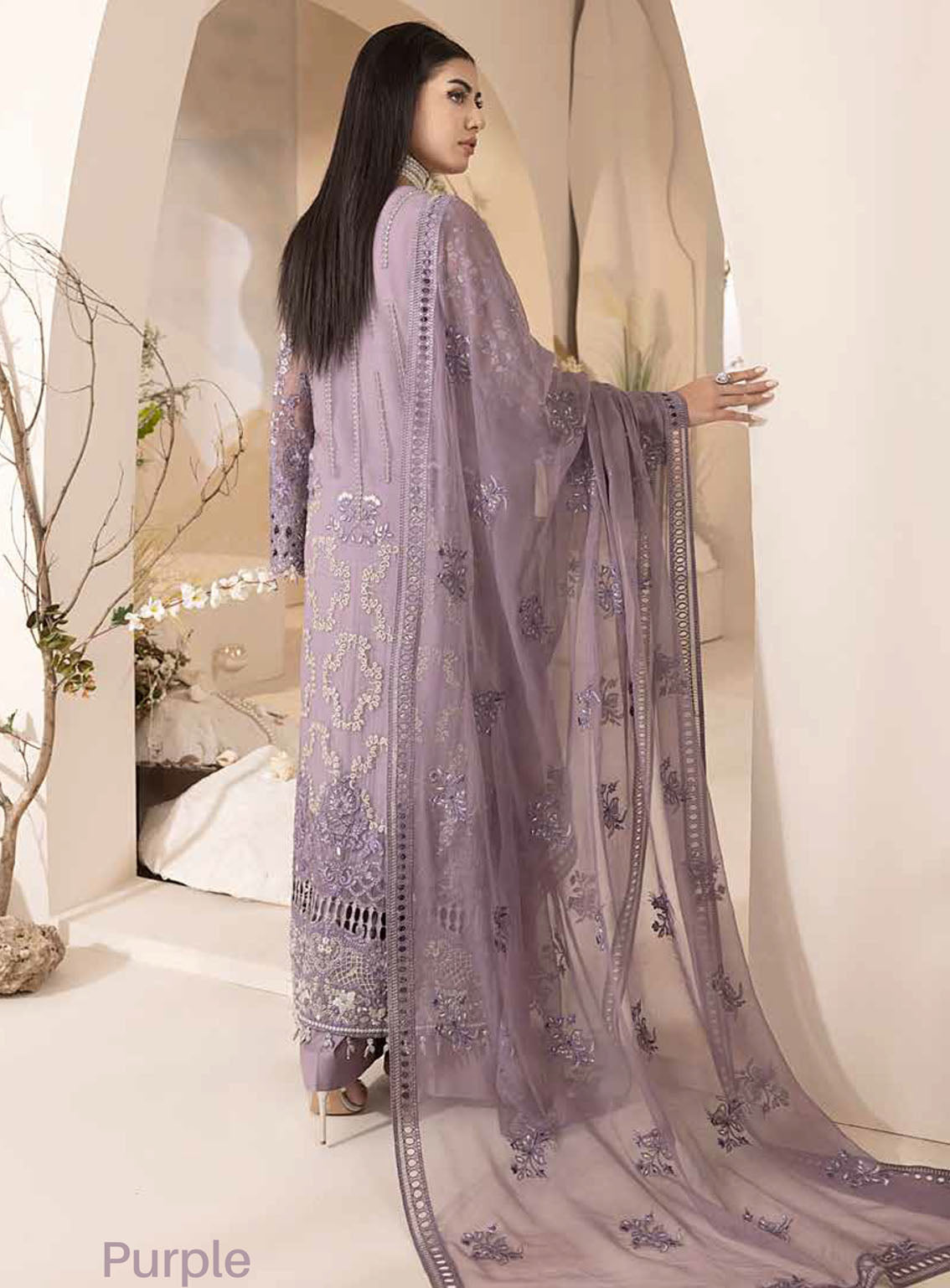 Pareesa By Lavish Premium Embroidered Chiffon 3 Piece Unstitched Suit LP24P D-07 MAUVE Pareesa By Lavish Premium Embroidered Chiffon 3 Piece Unstitched Suit LP24P D-07 MAUVE