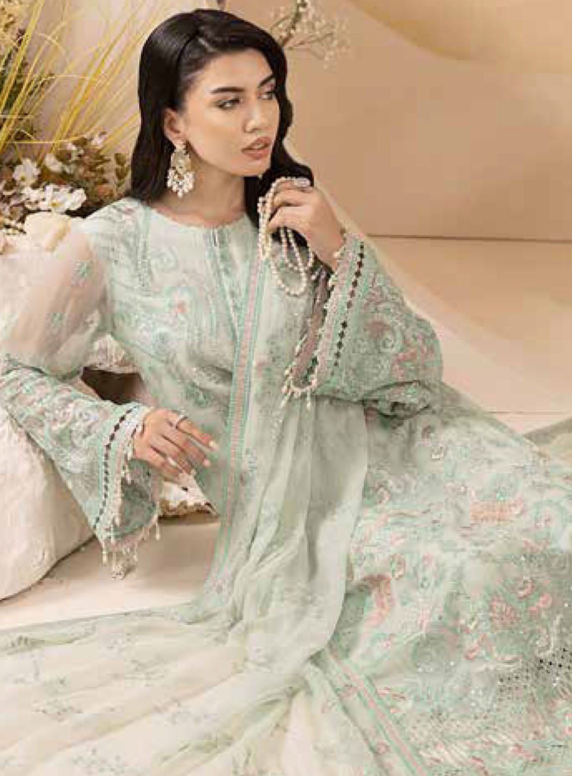 Pareesa By Lavish Premium Embroidered Chiffon 3 Piece Unstitched Suit LP24P D-08 PISTA Pareesa By Lavish Premium Embroidered Chiffon 3 Piece Unstitched Suit LP24P D-08 PISTA