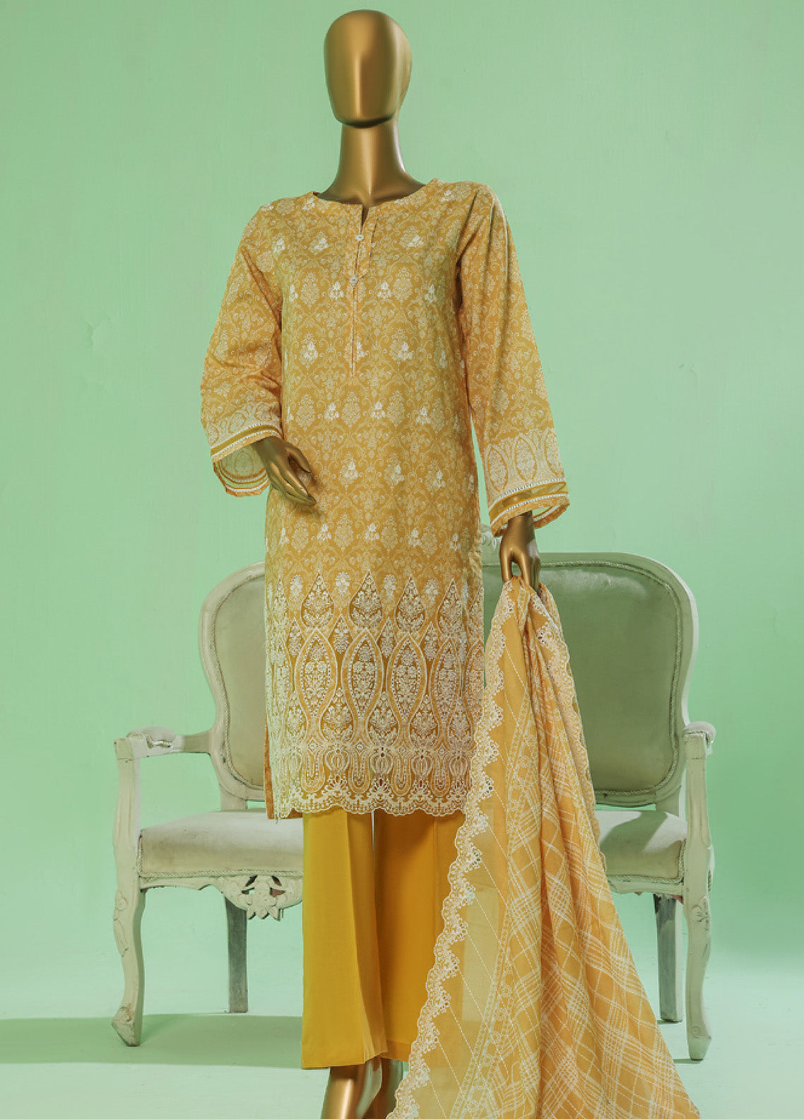 Printkari By HZ Textile Embroidered Lawn 3 Piece Stitched Suit HZ25PV3 PEC-056 GOLD MUSTARD Printkari By HZ Textile Embroidered Lawn 3 Piece Stitched Suit HZ25PV3 PEC-056 GOLD MUSTARD