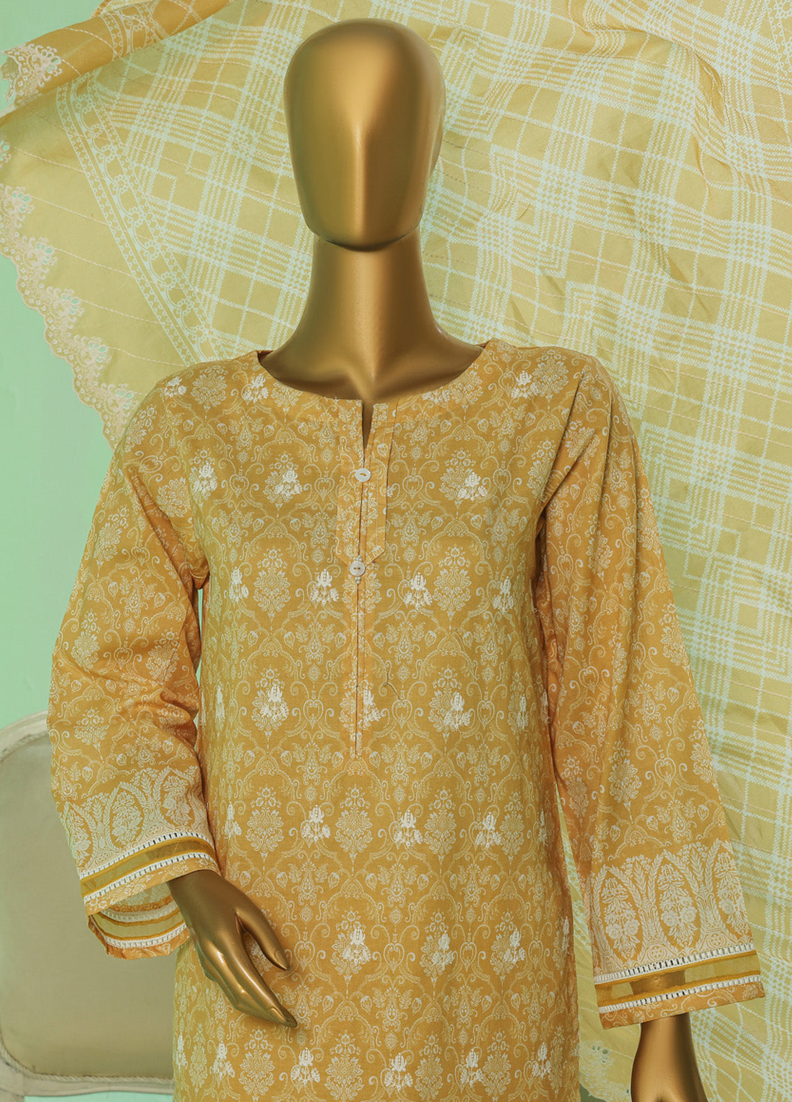 Printkari By HZ Textile Embroidered Lawn 3 Piece Stitched Suit HZ25PV3 PEC-056 GOLD MUSTARD Printkari By HZ Textile Embroidered Lawn 3 Piece Stitched Suit HZ25PV3 PEC-056 GOLD MUSTARD