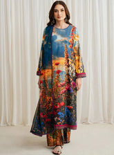 Prints By Zarif Printed Georgette Silk 3 Piece Unstitched Suit ZF24P ZGS-04 OCEAN