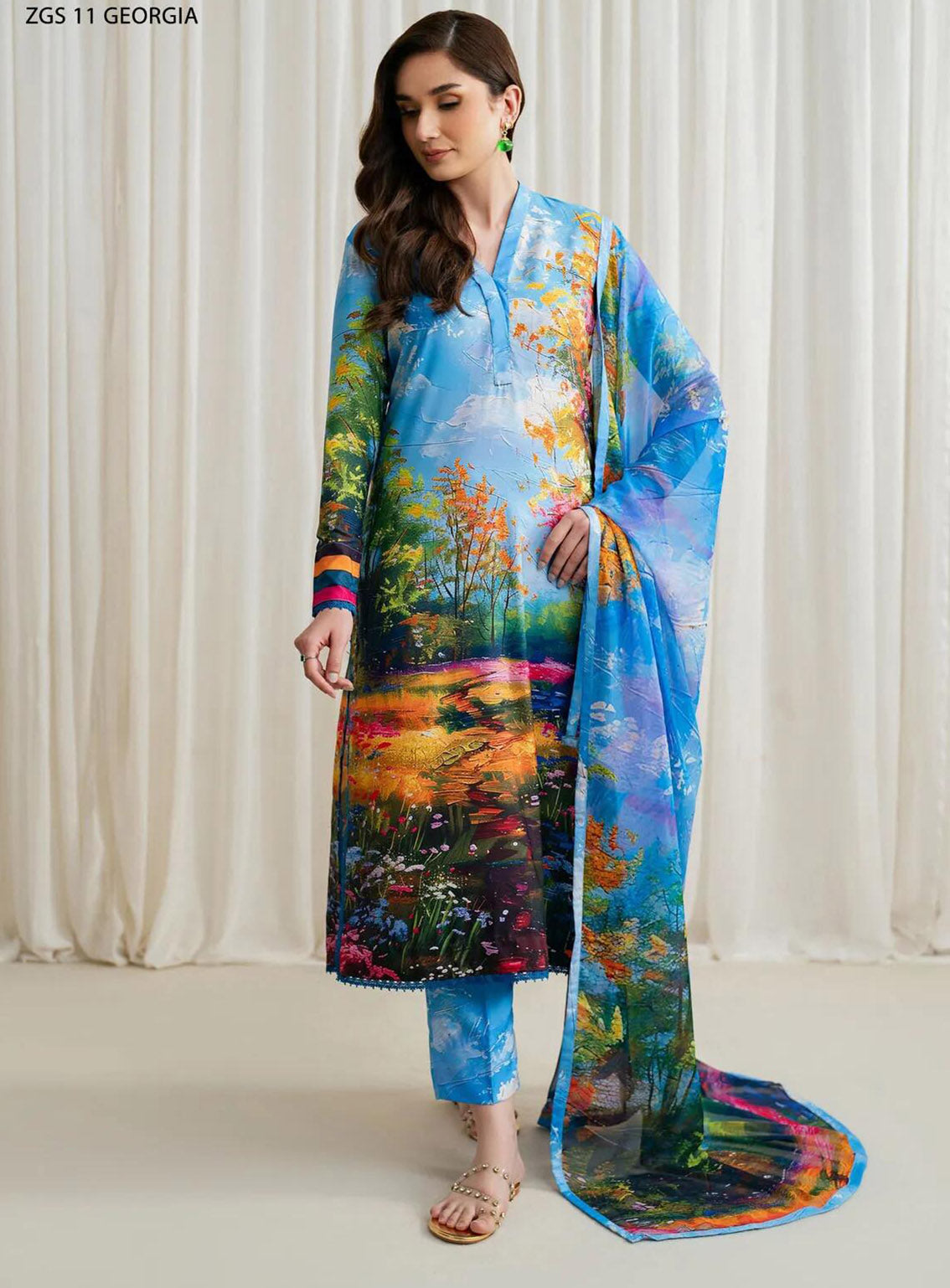 Prints By Zarif Printed Georgette Silk 3 Piece Unstitched Suit ZF24P ZGS-11 GEORGIA Prints By Zarif Printed Georgette Silk 3 Piece Unstitched Suit ZF24P ZGS-11 GEORGIA
