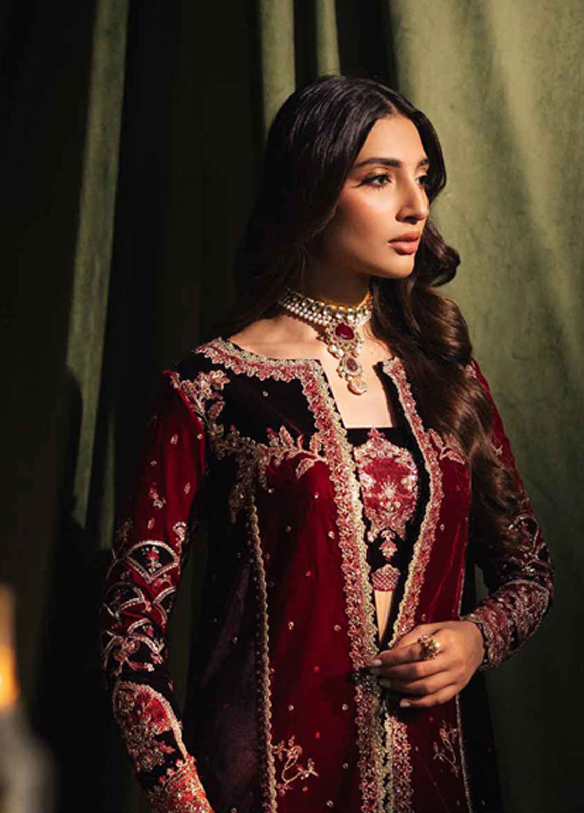Qalamkar Luxury Embroidered Velvet 3 Piece Unstitched Suit QLM24LVE BK-04 KESIA Qalamkar Luxury Embroidered Velvet 3 Piece Unstitched Suit QLM24LVE BK-04 KESIA