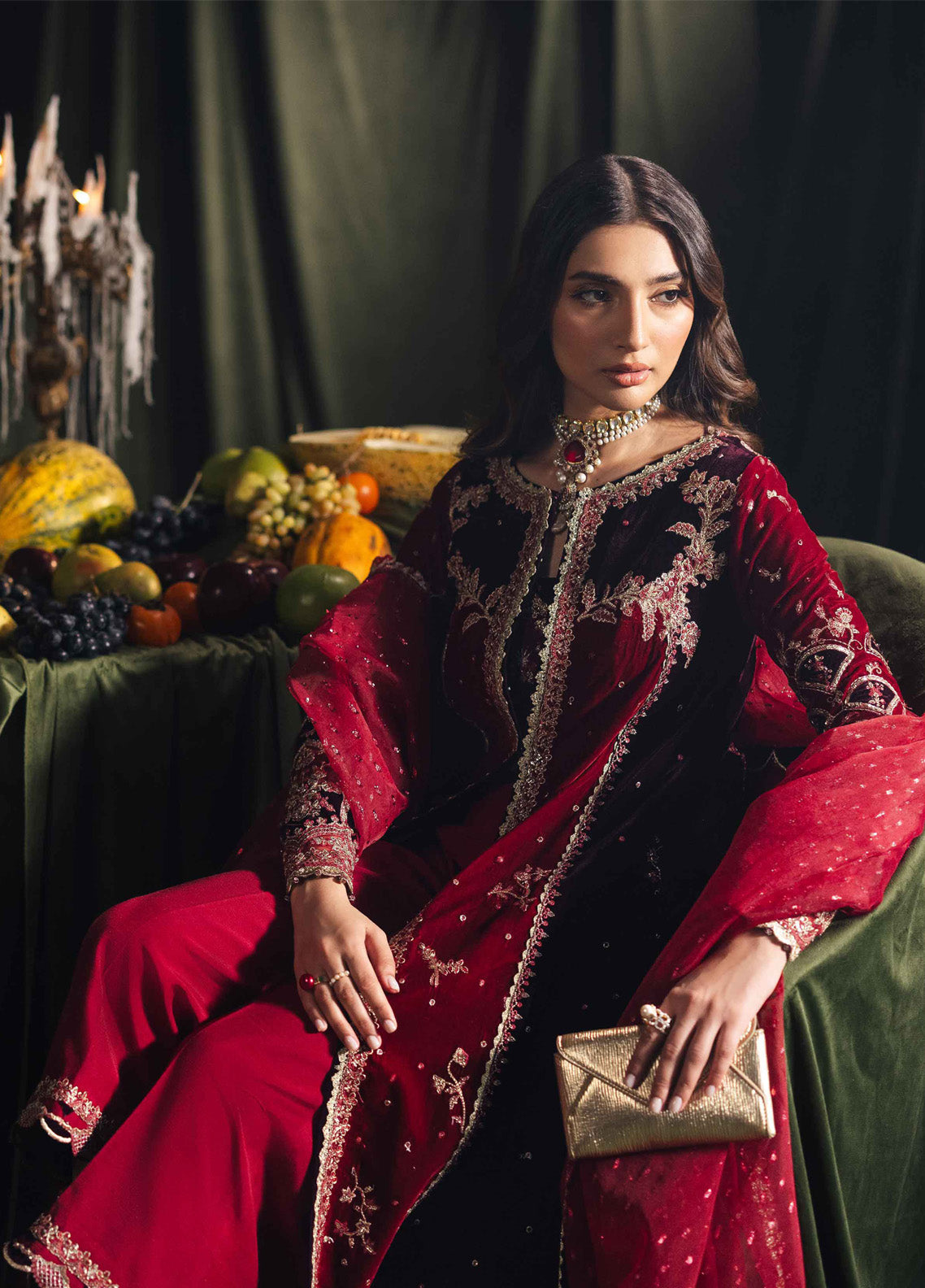 Qalamkar Luxury Embroidered Velvet 3 Piece Unstitched Suit QLM24LVE BK-04 KESIA Qalamkar Luxury Embroidered Velvet 3 Piece Unstitched Suit QLM24LVE BK-04 KESIA