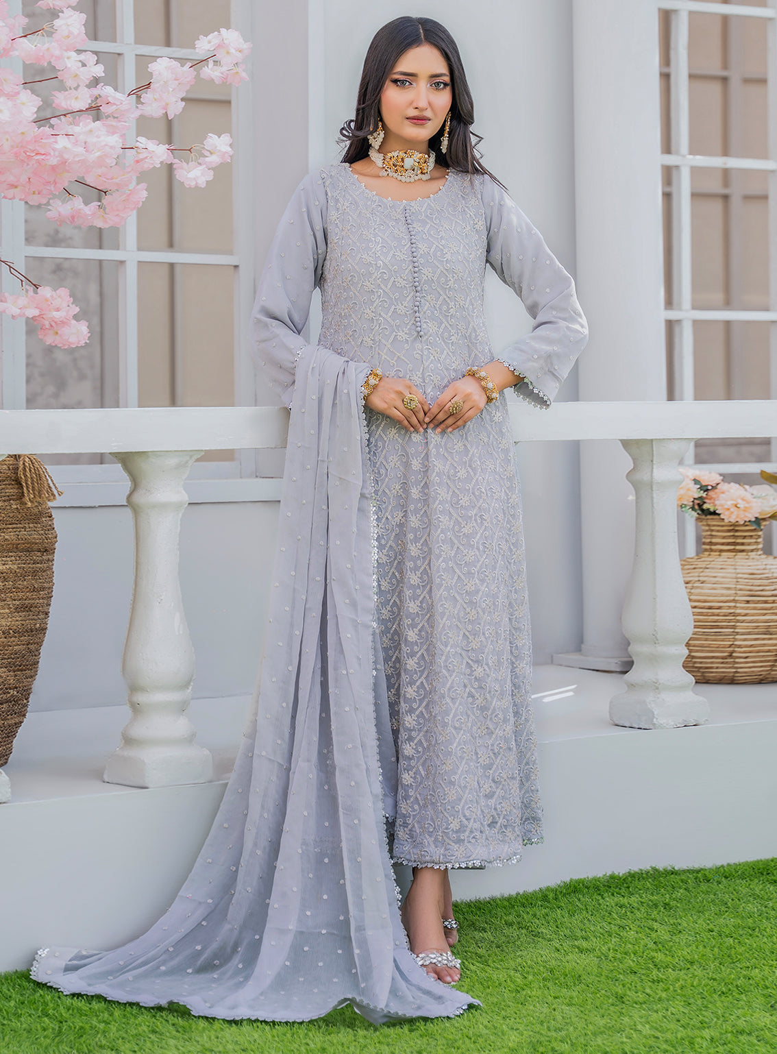 Raad Luxury Formal Embroidered Chiffon 3 Piece Stitched Suit RD26LF RA-16 GY NEELAM DASTAAN Raad Luxury Formal Embroidered Chiffon 3 Piece Stitched Suit RD26LF RA-16 GY NEELAM DASTAAN