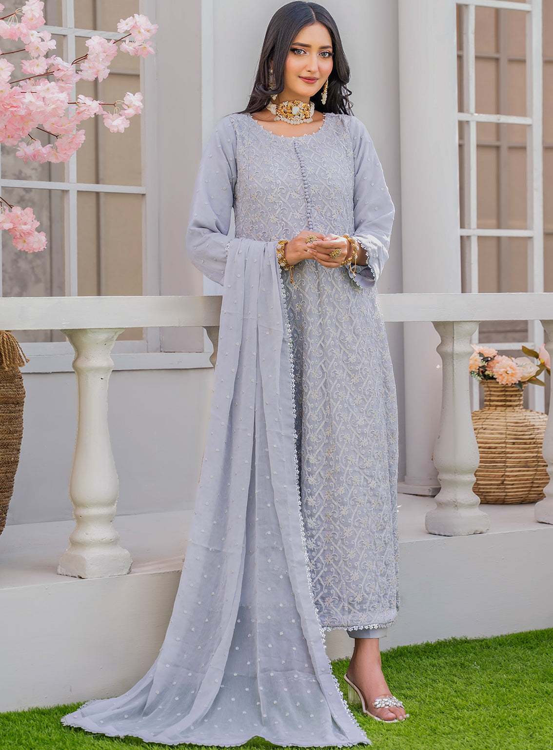 Raad Luxury Formal Embroidered Chiffon 3 Piece Stitched Suit RD26LF RA-16 GY NEELAM DASTAAN Raad Luxury Formal Embroidered Chiffon 3 Piece Stitched Suit RD26LF RA-16 GY NEELAM DASTAAN