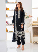 Raad Luxury Formal Embroidered Raw Silk 3 Piece Stitched Suit RD26LF RA-26 BK SIYAHE