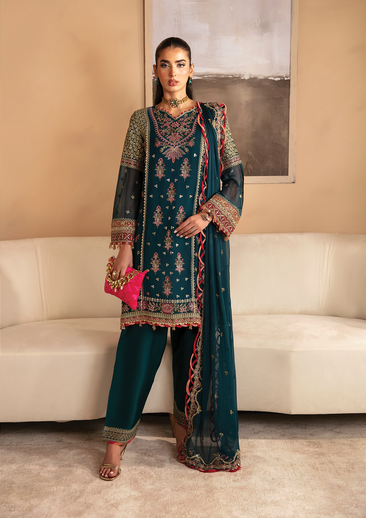Raahi By Xenia Embroidered Chiffon 3 Piece Unstitched Suit ZE24R D-08 NEHMAT Raahi By Xenia Embroidered Chiffon 3 Piece Unstitched Suit ZE24R D-08 NEHMAT