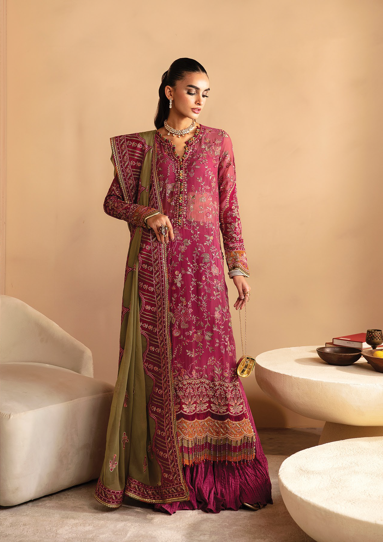 Raahi By Xenia Embroidered Chiffon 3 Piece Unstitched Suit ZE24R D-09 NALIKA Raahi By Xenia Embroidered Chiffon 3 Piece Unstitched Suit ZE24R D-09 NALIKA