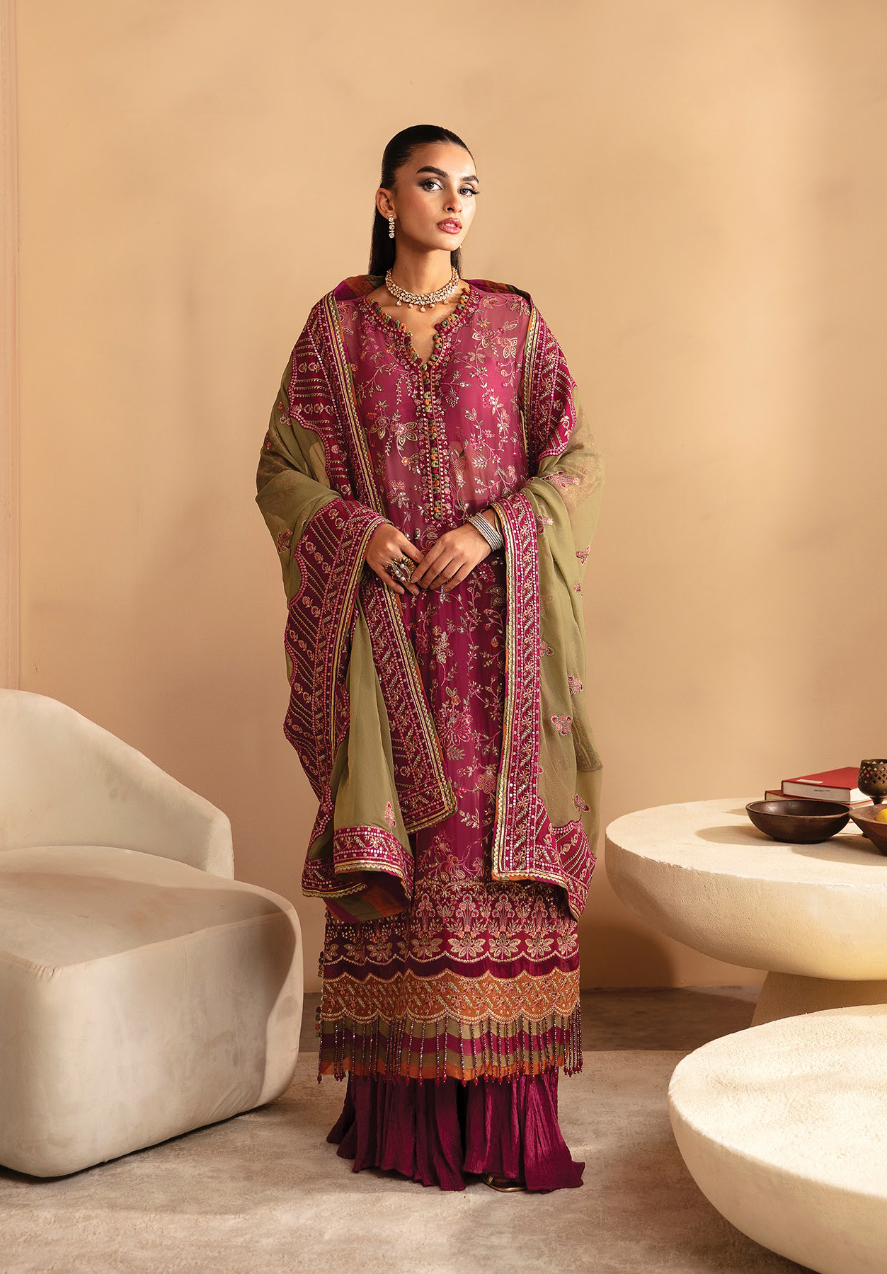 Raahi By Xenia Embroidered Chiffon 3 Piece Unstitched Suit ZE24R D-09 NALIKA Raahi By Xenia Embroidered Chiffon 3 Piece Unstitched Suit ZE24R D-09 NALIKA