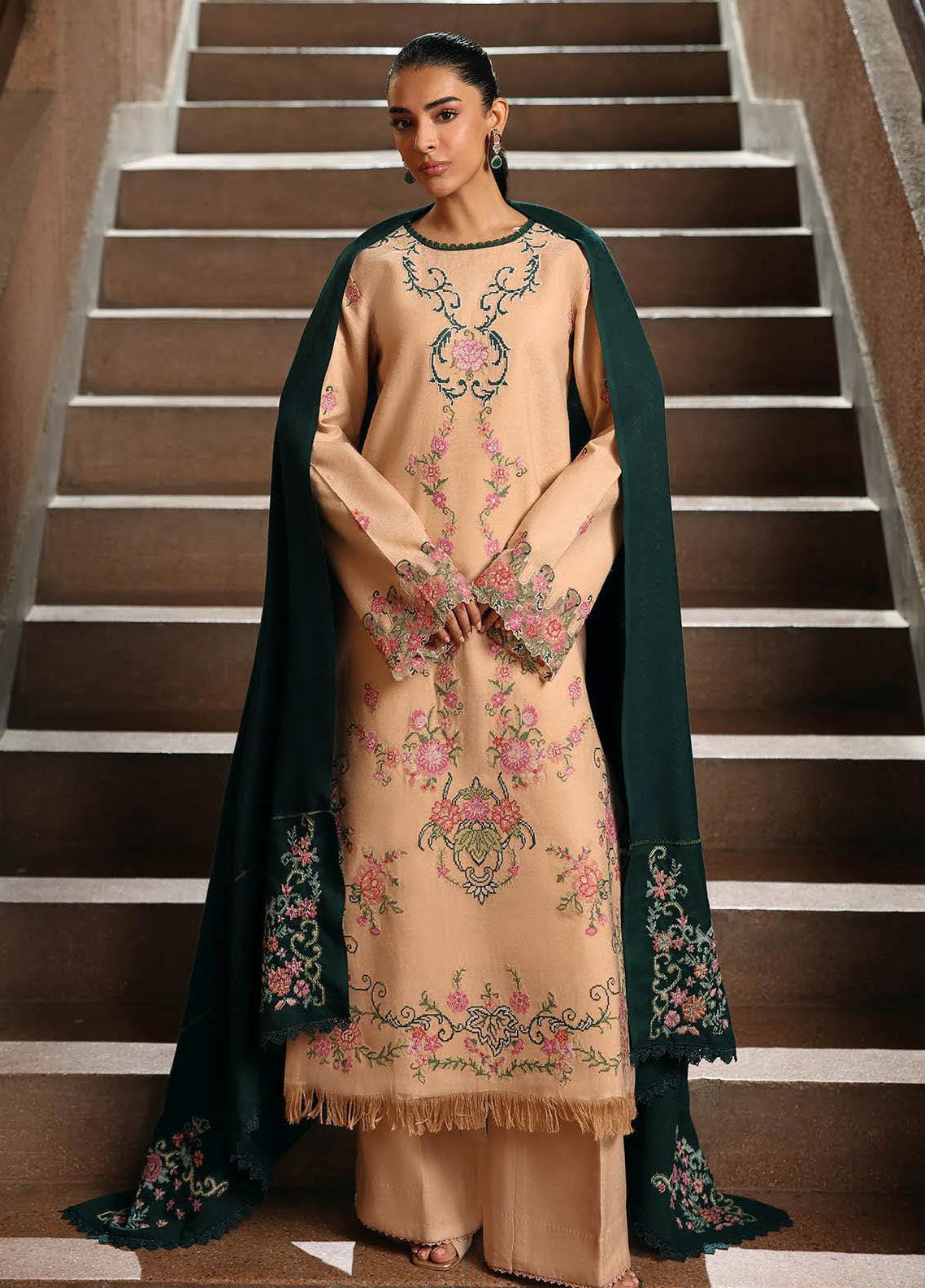 Rajbari Premium Embroidered Peach Leather 3 Piece Unstitched Suit RB25PWSE D-07 Rajbari Premium Embroidered Peach Leather 3 Piece Unstitched Suit RB25PWSE D-07