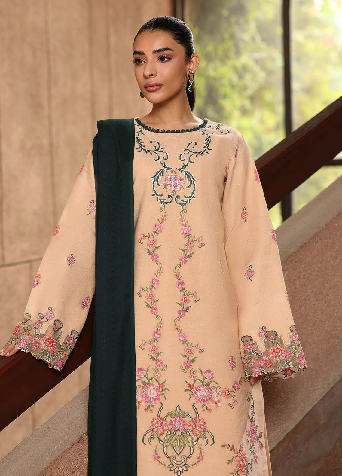 Rajbari Premium Embroidered Peach Leather 3 Piece Unstitched Suit RB25PWSE D-07 Rajbari Premium Embroidered Peach Leather 3 Piece Unstitched Suit RB25PWSE D-07