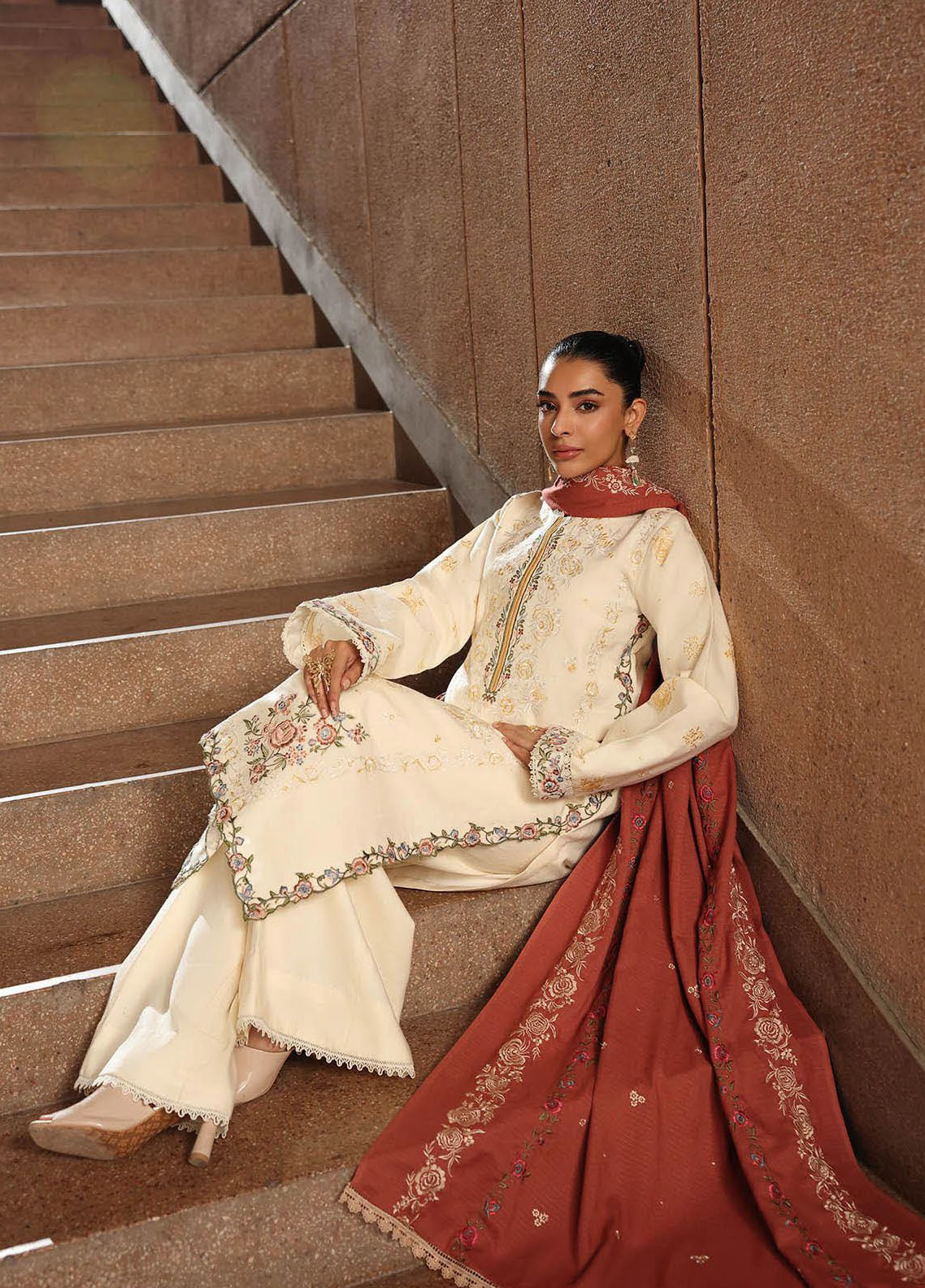 Rajbari Premium Embroidered Peach Leather 3 Piece Unstitched Suit RB25PWSE D-11 Rajbari Premium Embroidered Peach Leather 3 Piece Unstitched Suit RB25PWSE D-11