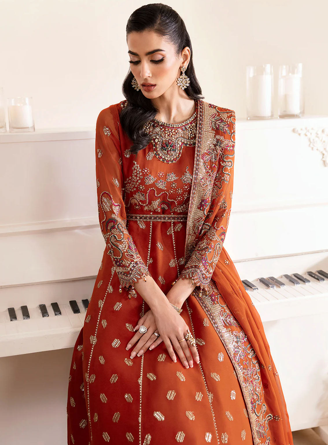 Reena By Alizeh Handcrafted Wedding Edit Chiffon 3 Piece Unstitched Suit ALZ24R AF-HM-4014 RUSTIC Reena By Alizeh Handcrafted Wedding Edit Chiffon 3 Piece Unstitched Suit ALZ24R AF-HM-4014 RUSTIC