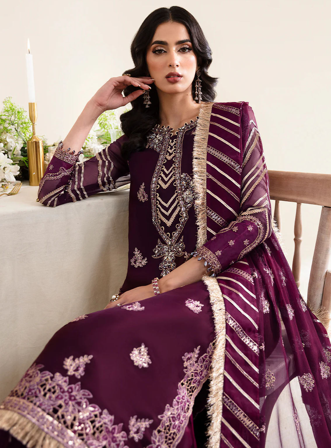 Reena By Alizeh Handcrafted Wedding Edit Chiffon 3 Piece Unstitched Suit ALZ24R AF-HM-4019 LAUREL Reena By Alizeh Handcrafted Wedding Edit Chiffon 3 Piece Unstitched Suit ALZ24R AF-HM-4019 LAUREL
