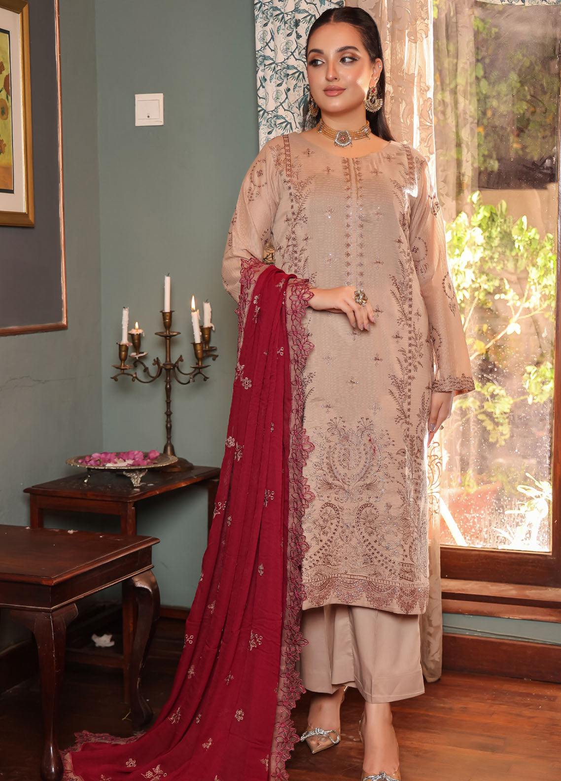 Republic By Schick Embroidered Doriya Lawn 3 Piece Unstitched Suit SDH26REDL D-04 Republic By Schick Embroidered Doriya Lawn 3 Piece Unstitched Suit SDH26REDL D-04