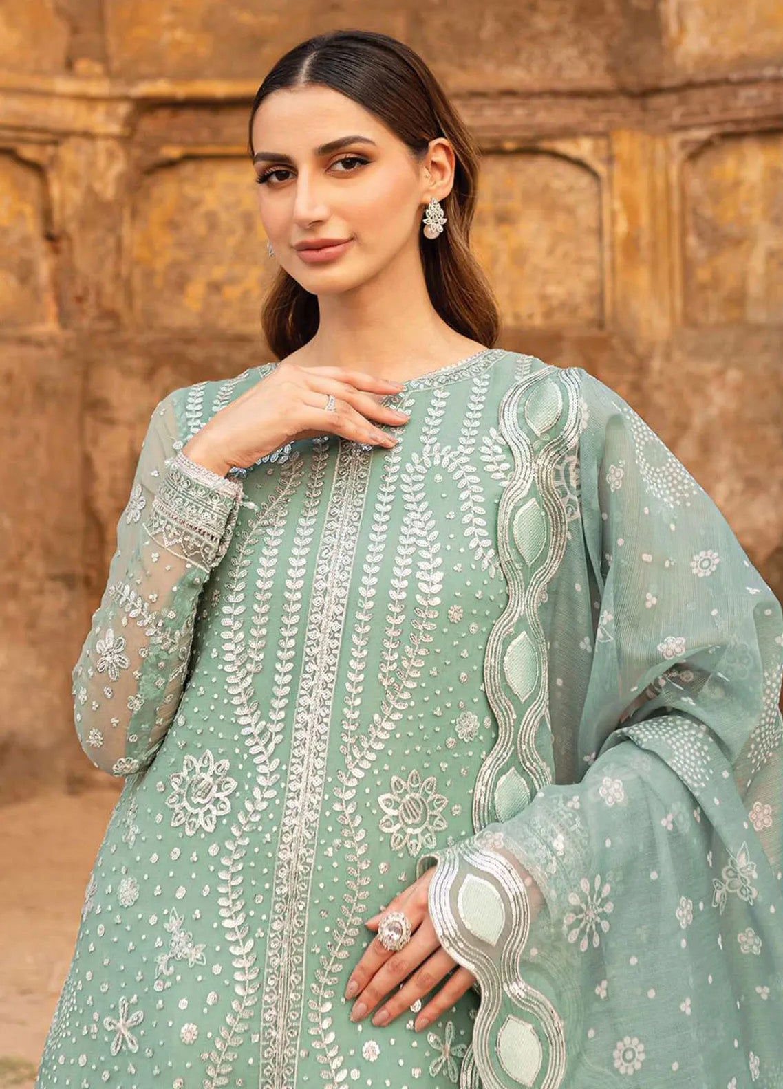 Ritzier By Farasha Embroidered Net 3 Piece Unstitched Suit FSH24R D-04 OCEAN LIGHT Ritzier By Farasha Embroidered Net 3 Piece Unstitched Suit FSH24R D-04 OCEAN LIGHT