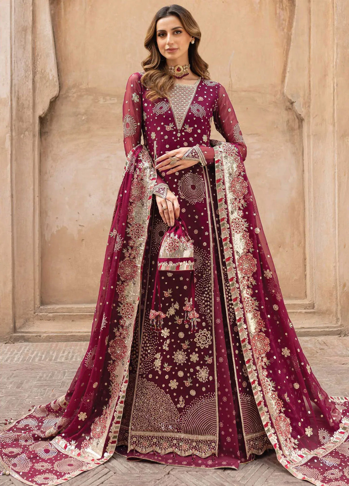 Ritzier By Farasha Embroidered Net 3 Piece Unstitched Suit FSH24R D-05 SCARLET CHARM Ritzier By Farasha Embroidered Net 3 Piece Unstitched Suit FSH24R D-05 SCARLET CHARM