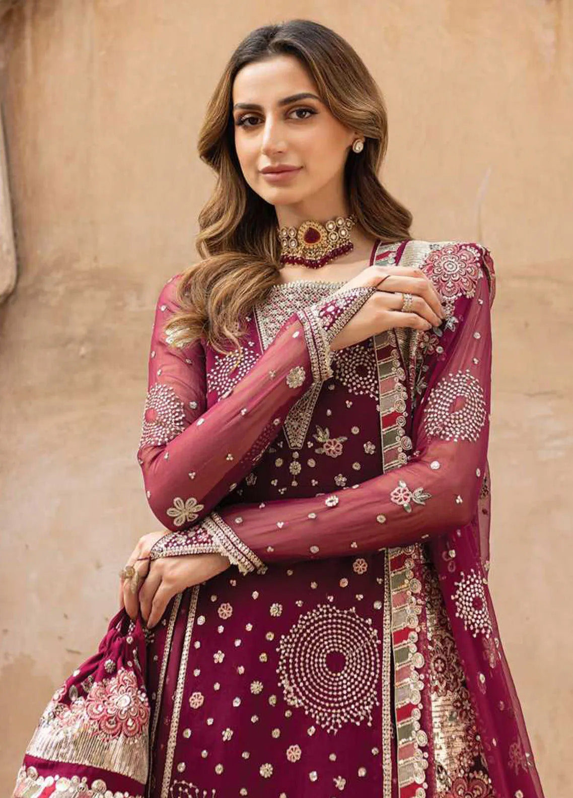 Ritzier By Farasha Embroidered Net 3 Piece Unstitched Suit FSH24R D-05 SCARLET CHARM Ritzier By Farasha Embroidered Net 3 Piece Unstitched Suit FSH24R D-05 SCARLET CHARM