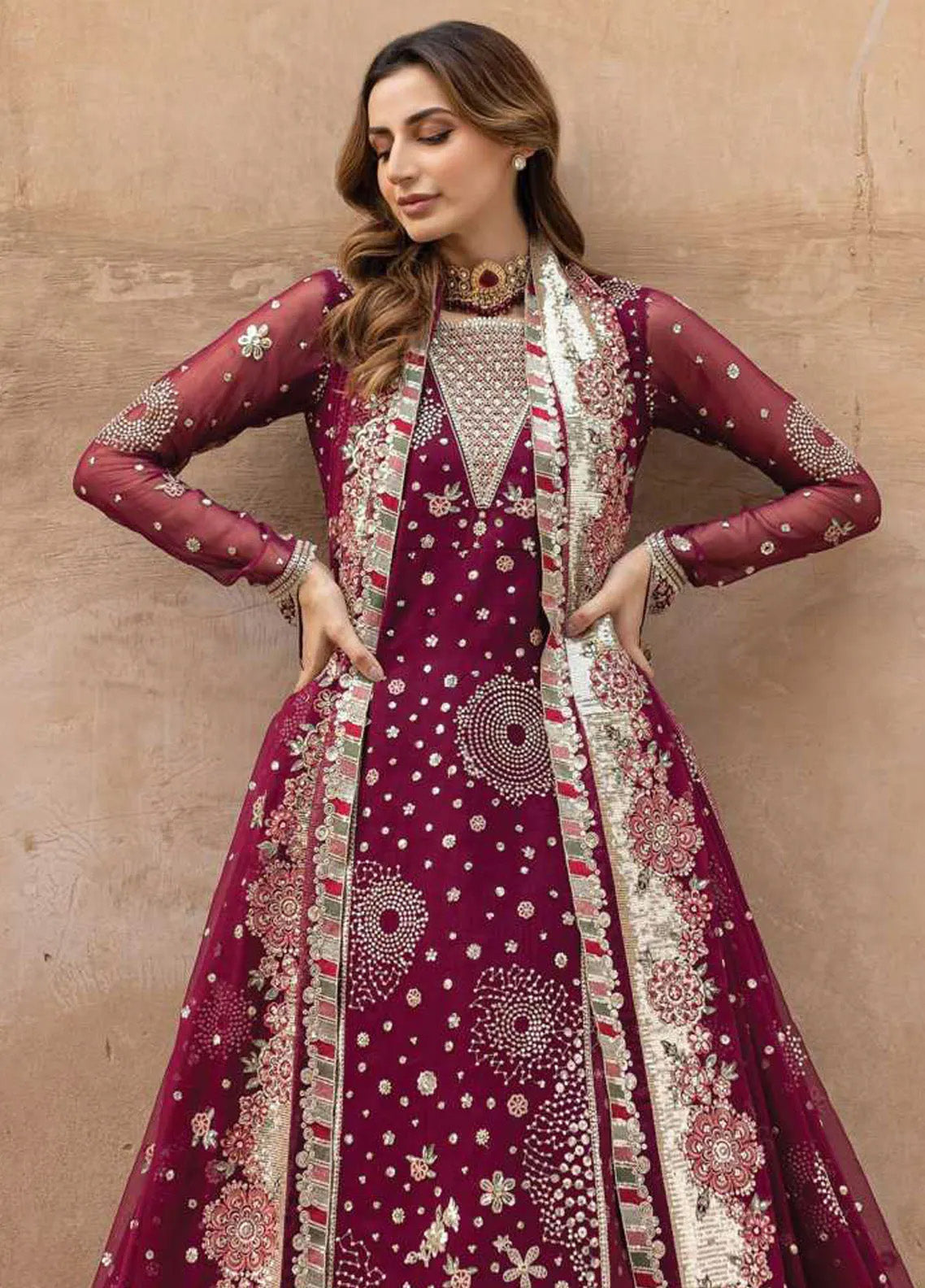 Ritzier By Farasha Embroidered Net 3 Piece Unstitched Suit FSH24R D-05 SCARLET CHARM Ritzier By Farasha Embroidered Net 3 Piece Unstitched Suit FSH24R D-05 SCARLET CHARM