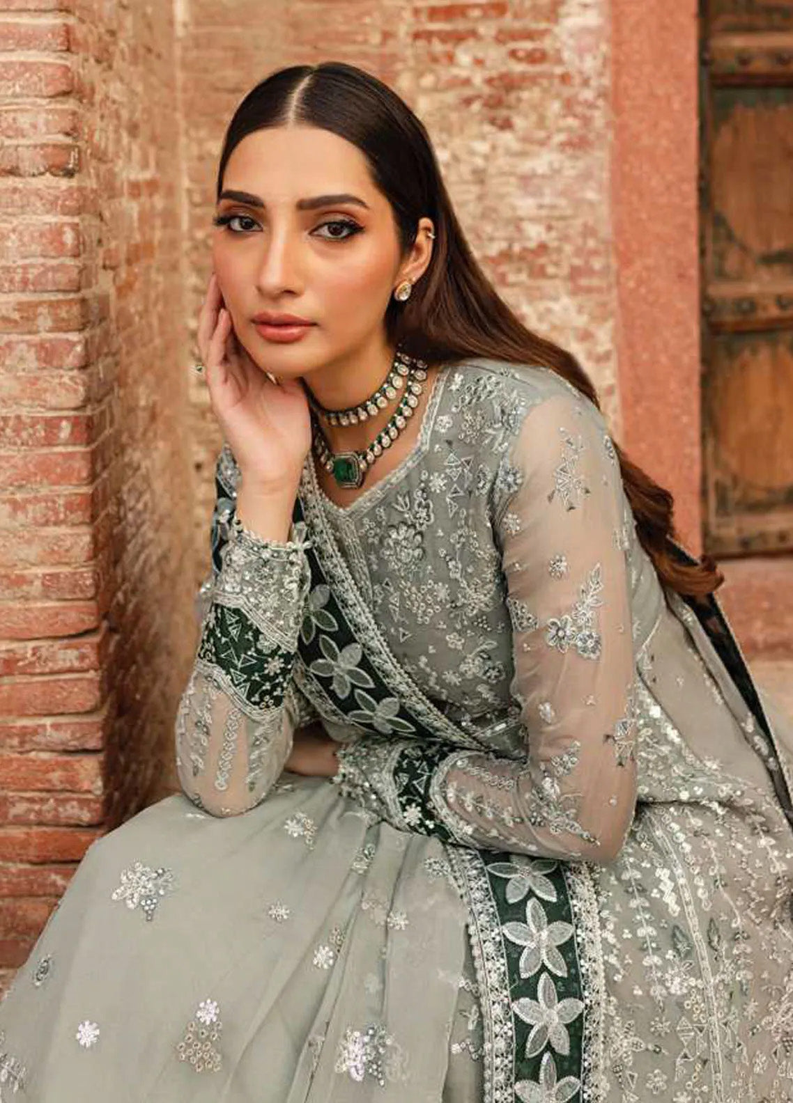 Ritzier By Farasha Embroidered Net 3 Piece Unstitched Suit FSH24R D-07 GREY VEIL Ritzier By Farasha Embroidered Net 3 Piece Unstitched Suit FSH24R D-07 GREY VEIL