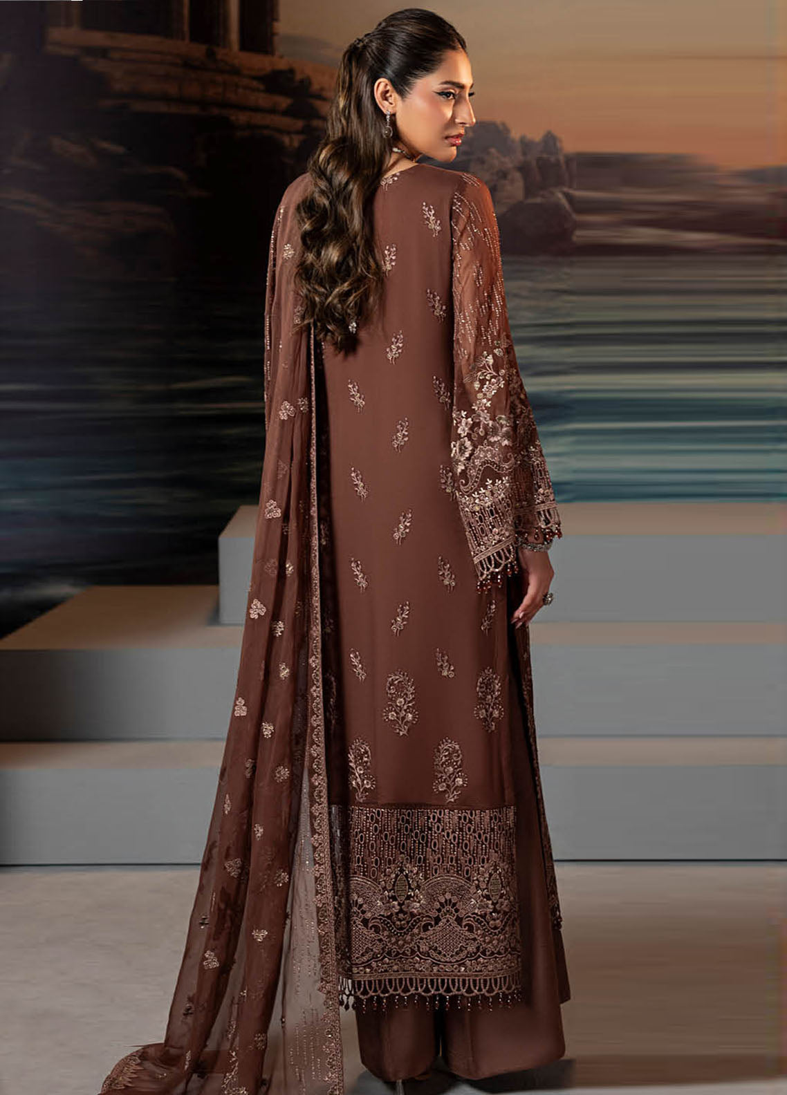 Riwayat Lamisah By Lavish Premium Embroidered Chiffon Suits Unstitched 3 Piece LP25RLC D-03 CARAMEL LUXE Riwayat Lamisah By Lavish Premium Embroidered Chiffon Suits Unstitched 3 Piece LP25RLC D-03 CARAMEL LUXE