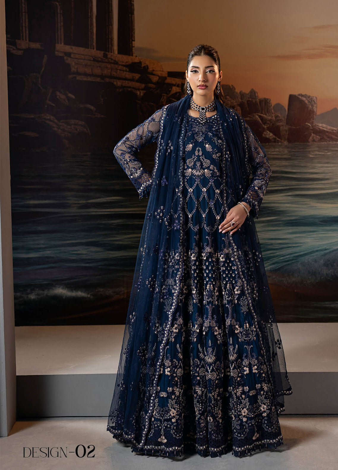 Riwayat Lamisah By Lavish Premium Embroidered Chiffon Suits Unstitched 3 Piece LP25RLC D-05 JEWEL BLUE Riwayat Lamisah By Lavish Premium Embroidered Chiffon Suits Unstitched 3 Piece LP25RLC D-05 JEWEL BLUE