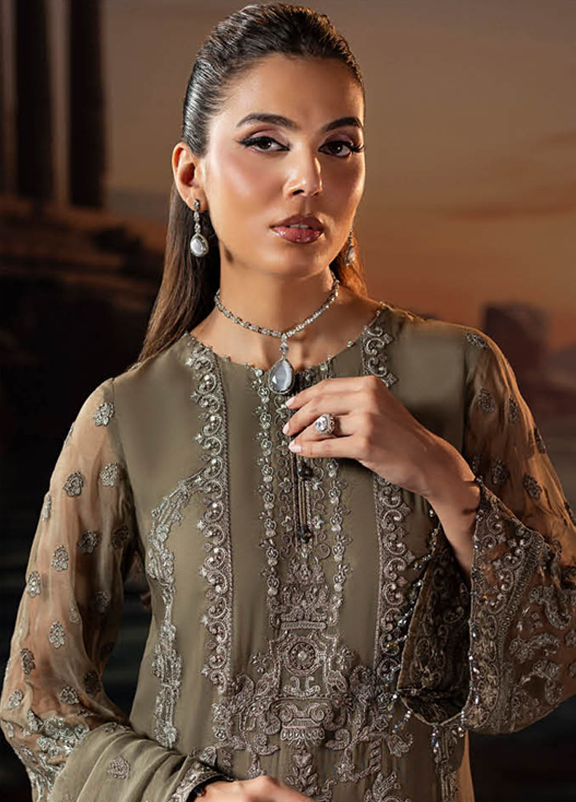 Riwayat Lamisah By Lavish Premium Embroidered Chiffon Suits Unstitched 3 Piece LP25RLC D-07 SAGE GREEN Riwayat Lamisah By Lavish Premium Embroidered Chiffon Suits Unstitched 3 Piece LP25RLC D-07 SAGE GREEN