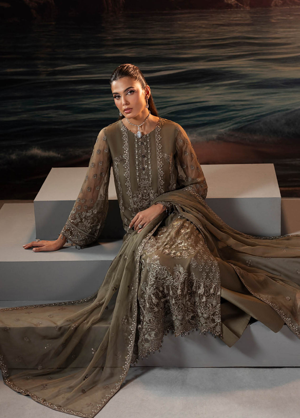 Riwayat Lamisah By Lavish Premium Embroidered Chiffon Suits Unstitched 3 Piece LP25RLC D-07 SAGE GREEN Riwayat Lamisah By Lavish Premium Embroidered Chiffon Suits Unstitched 3 Piece LP25RLC D-07 SAGE GREEN