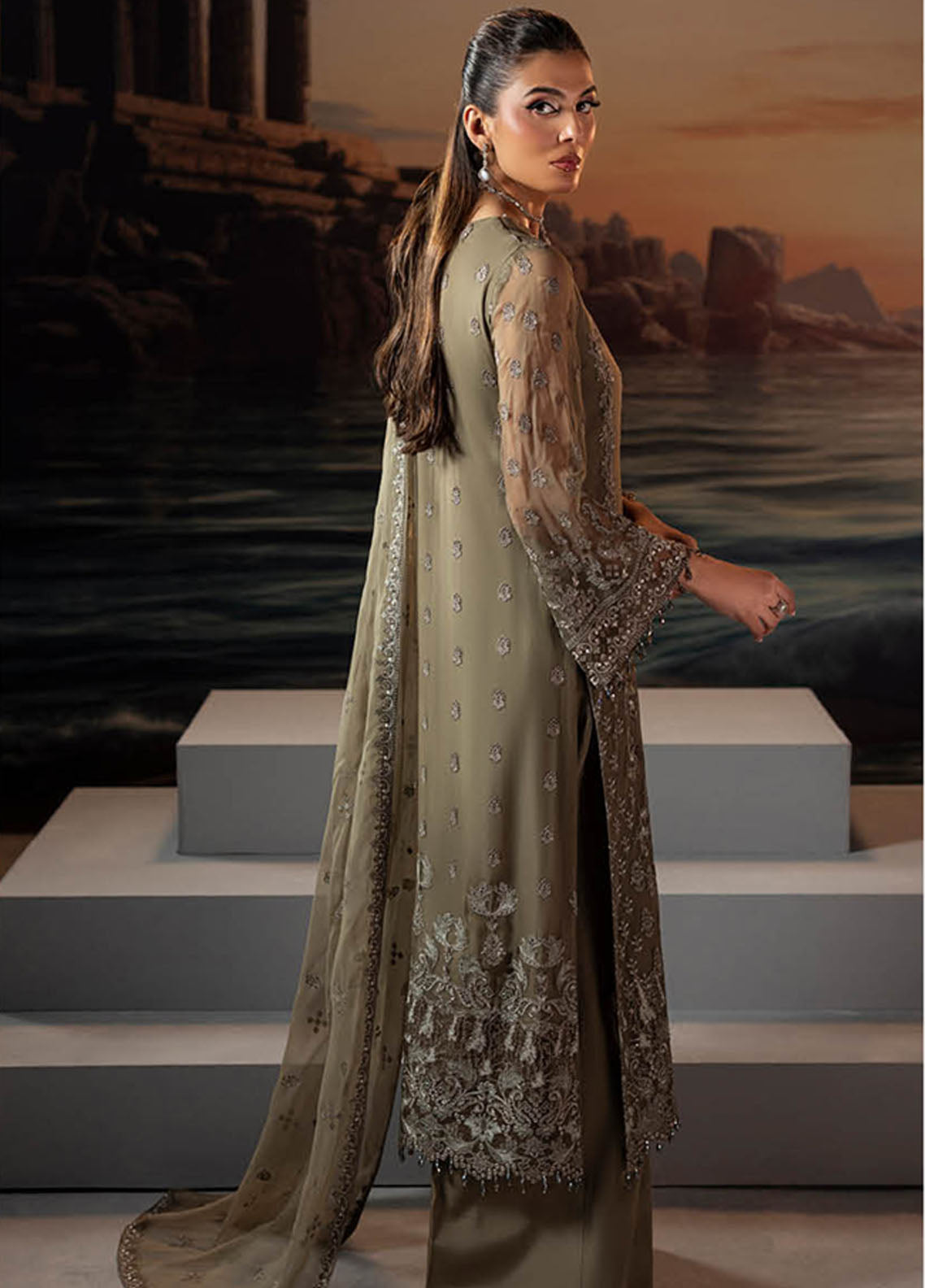 Riwayat Lamisah By Lavish Premium Embroidered Chiffon Suits Unstitched 3 Piece LP25RLC D-07 SAGE GREEN Riwayat Lamisah By Lavish Premium Embroidered Chiffon Suits Unstitched 3 Piece LP25RLC D-07 SAGE GREEN