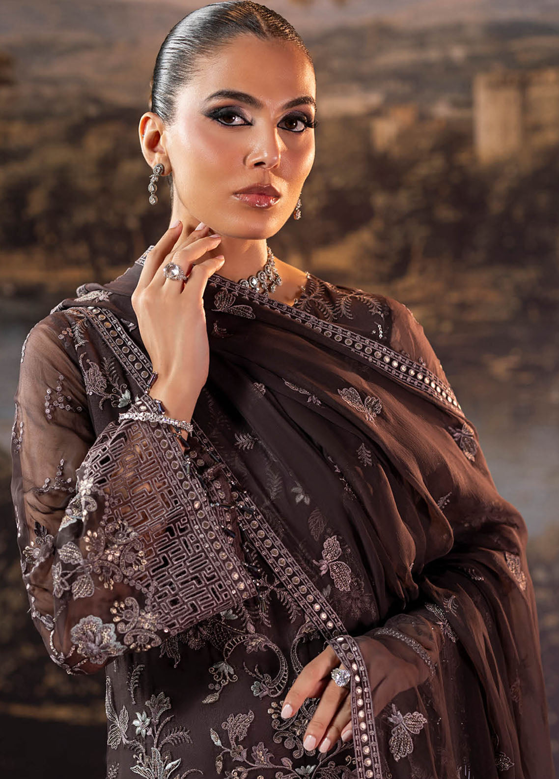Riwayat Lamisah By Lavish Premium Embroidered Chiffon Suits Unstitched 3 Piece LP25RLC D-09 CINNAMON Riwayat Lamisah By Lavish Premium Embroidered Chiffon Suits Unstitched 3 Piece LP25RLC D-09 CINNAMON