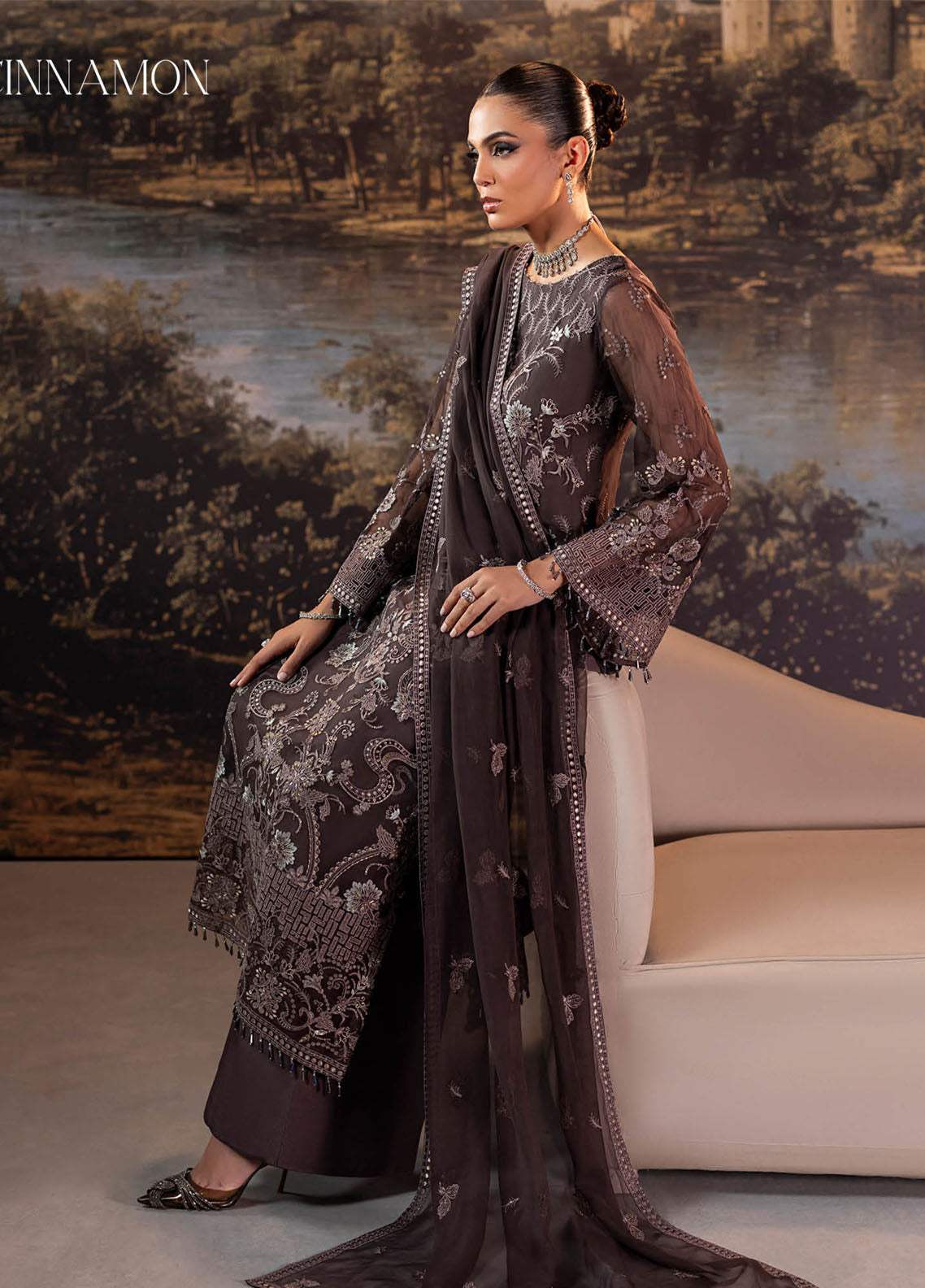 Riwayat Lamisah By Lavish Premium Embroidered Chiffon Suits Unstitched 3 Piece LP25RLC D-09 CINNAMON Riwayat Lamisah By Lavish Premium Embroidered Chiffon Suits Unstitched 3 Piece LP25RLC D-09 CINNAMON