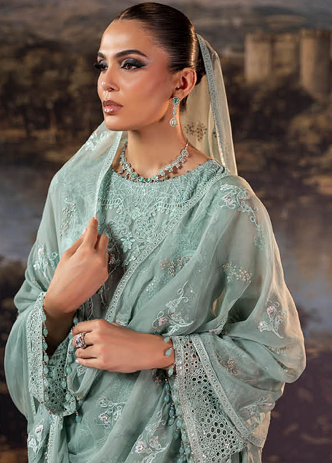 Riwayat Lamisah By Lavish Premium Embroidered Chiffon Suits Unstitched 3 Piece LP25RLC D-10 MINT GREEN Riwayat Lamisah By Lavish Premium Embroidered Chiffon Suits Unstitched 3 Piece LP25RLC D-10 MINT GREEN
