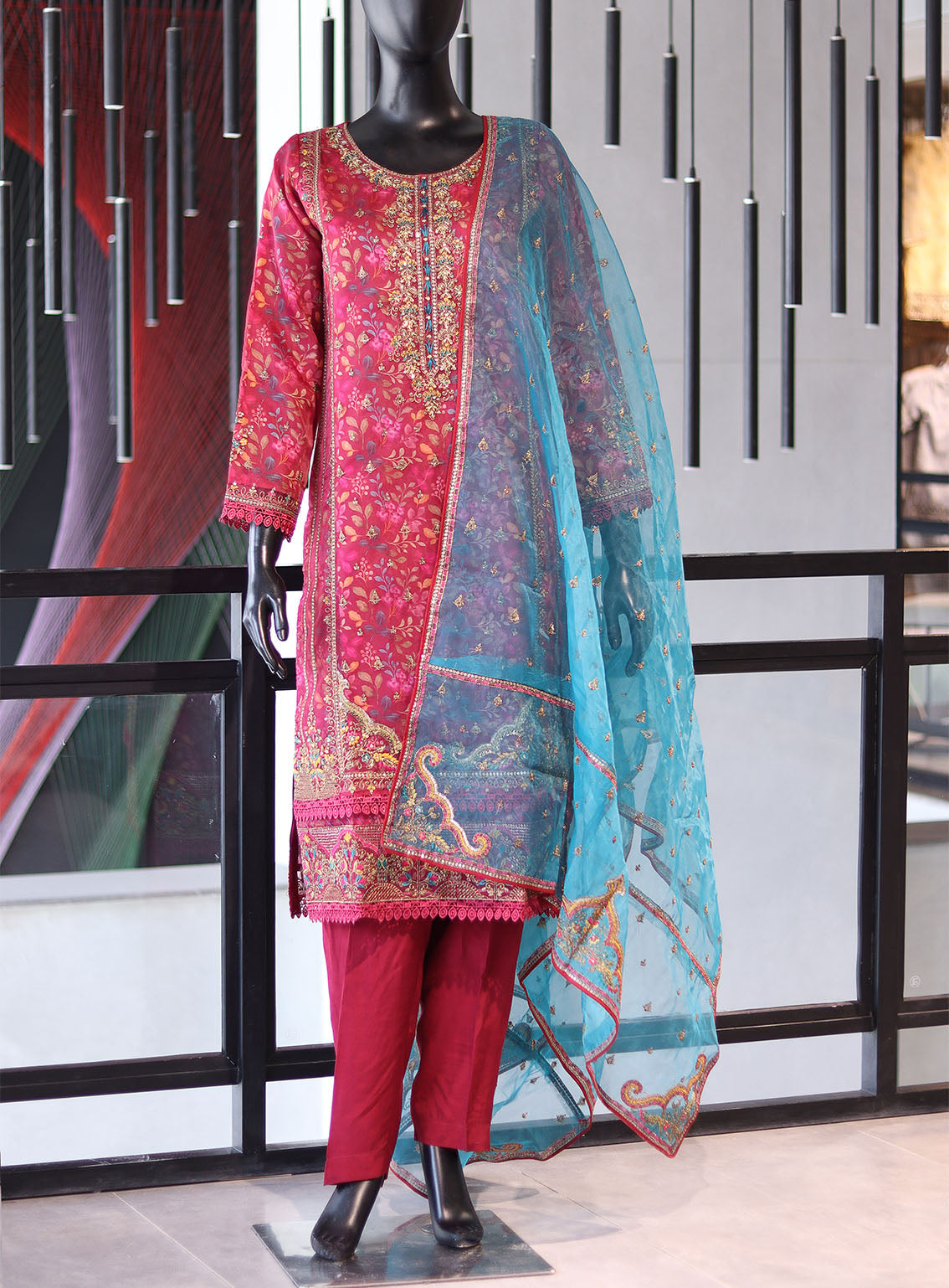 Roheen By Peach Embroidered Organza 3 Piece Stitched Suit P24REO D-4A Roheen By Peach Embroidered Organza 3 Piece Stitched Suit P24REO D-4A