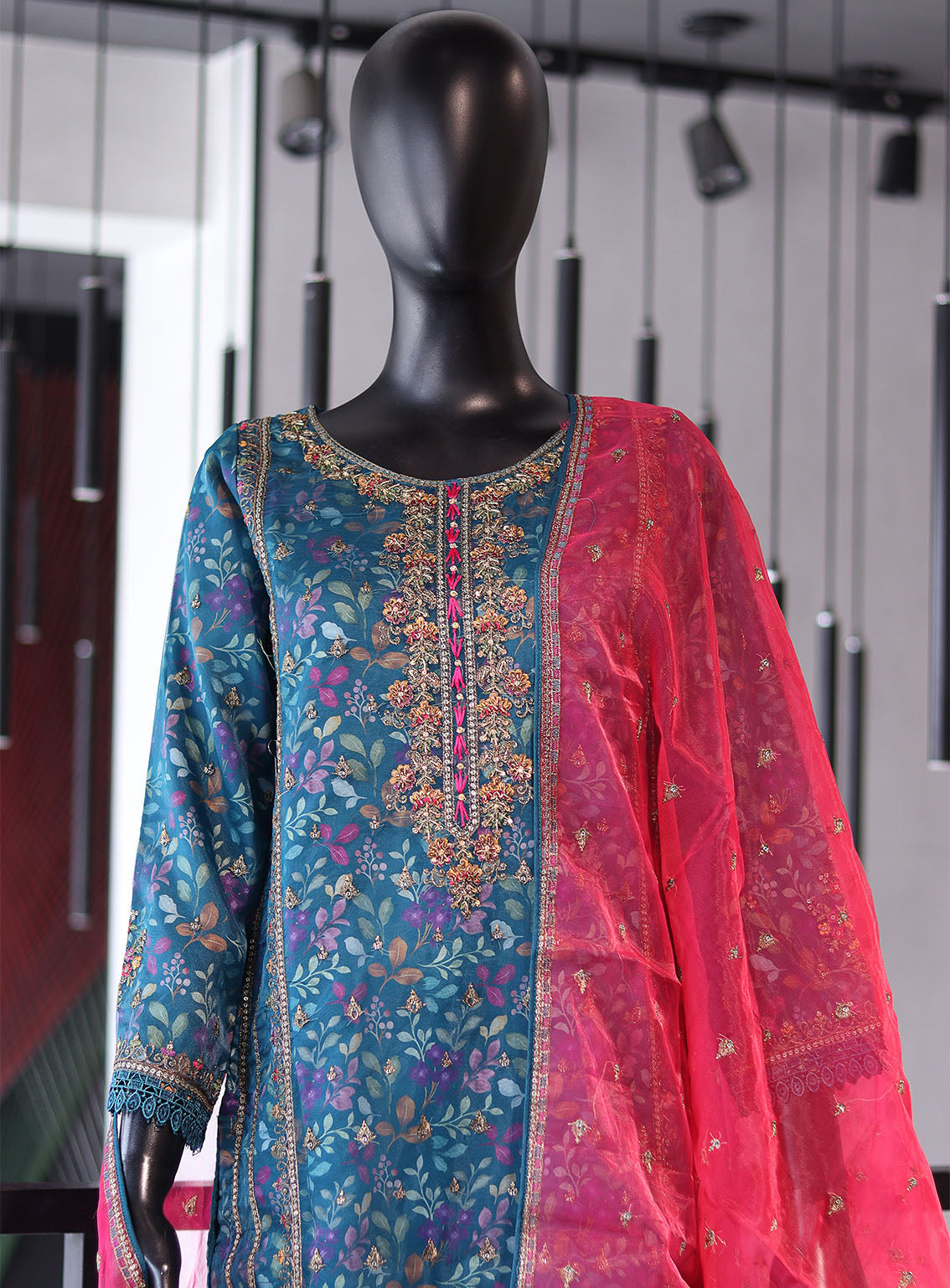 Roheen By Peach Embroidered Organza 3 Piece Stitched Suit P24REO D-4B Roheen By Peach Embroidered Organza 3 Piece Stitched Suit P24REO D-4B