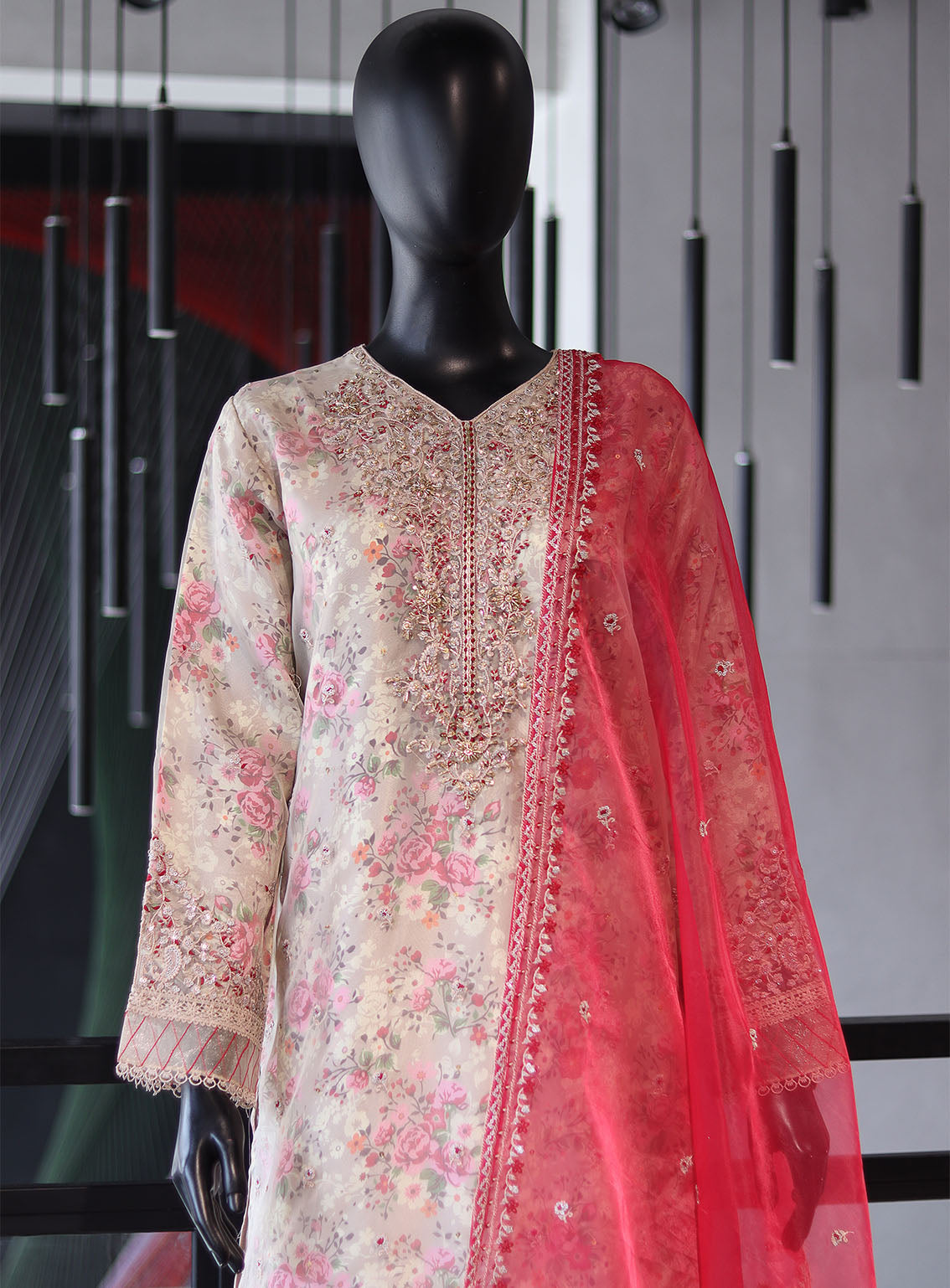 Roheen By Peach Embroidered Organza 3 Piece Stitched Suit P24REO D-5B Roheen By Peach Embroidered Organza 3 Piece Stitched Suit P24REO D-5B