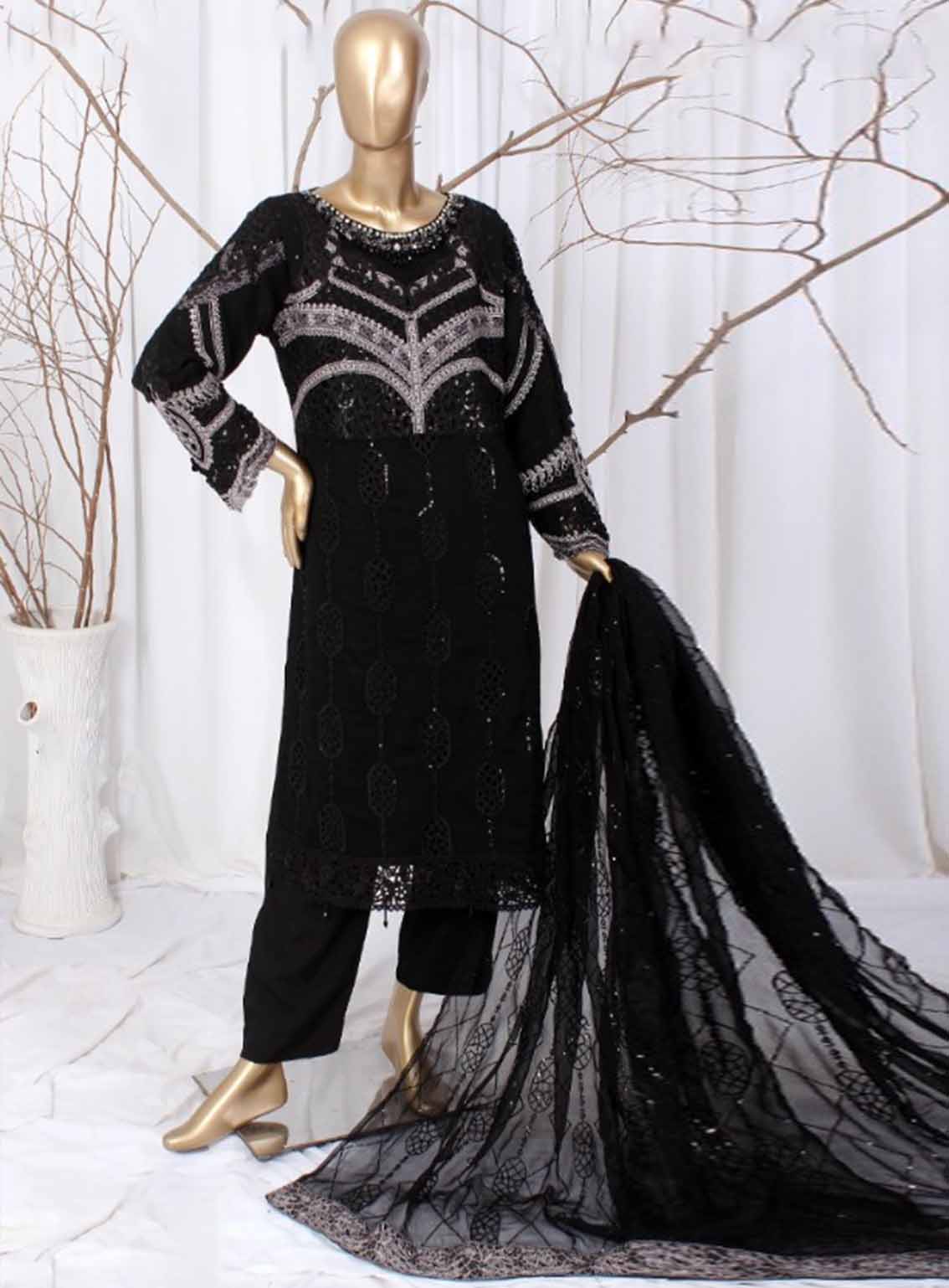 Romosh Embroidered Chiffon 3 Piece Stitched Suit RNPC25FE D-197-BLK Romosh Embroidered Chiffon 3 Piece Stitched Suit RNPC25FE D-197-BLK